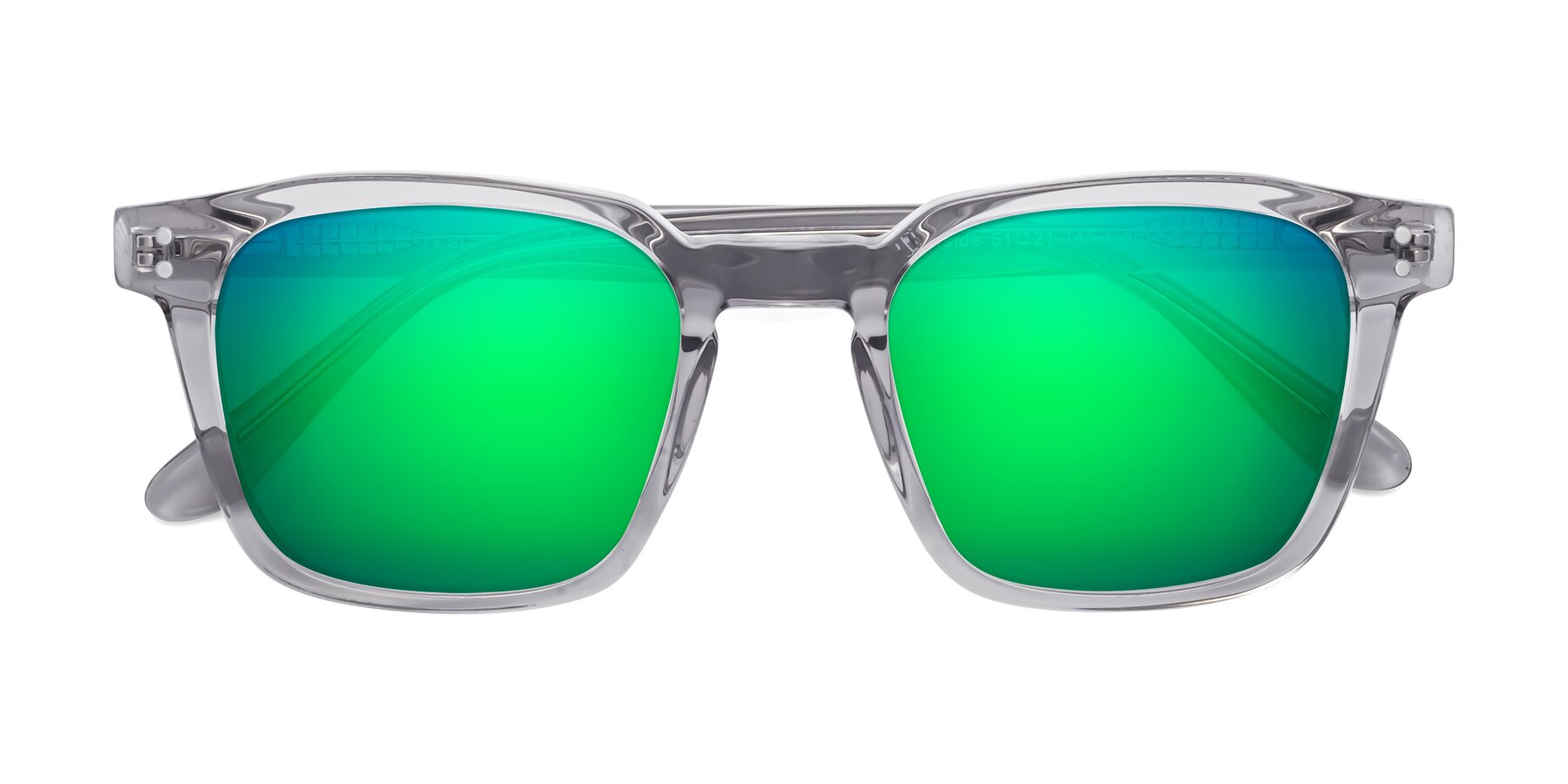 Folded Front of Riverside in Light Gray with Green Mirrored Lenses