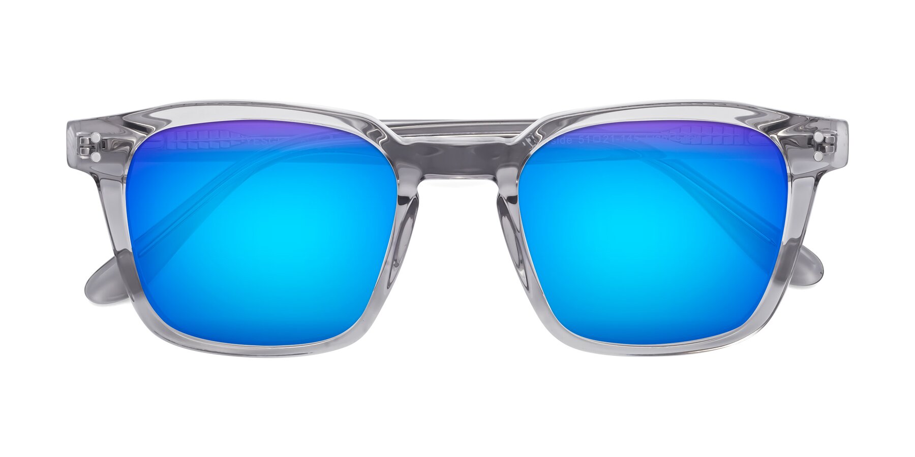 Folded Front of Riverside in Light Gray with Blue Mirrored Lenses