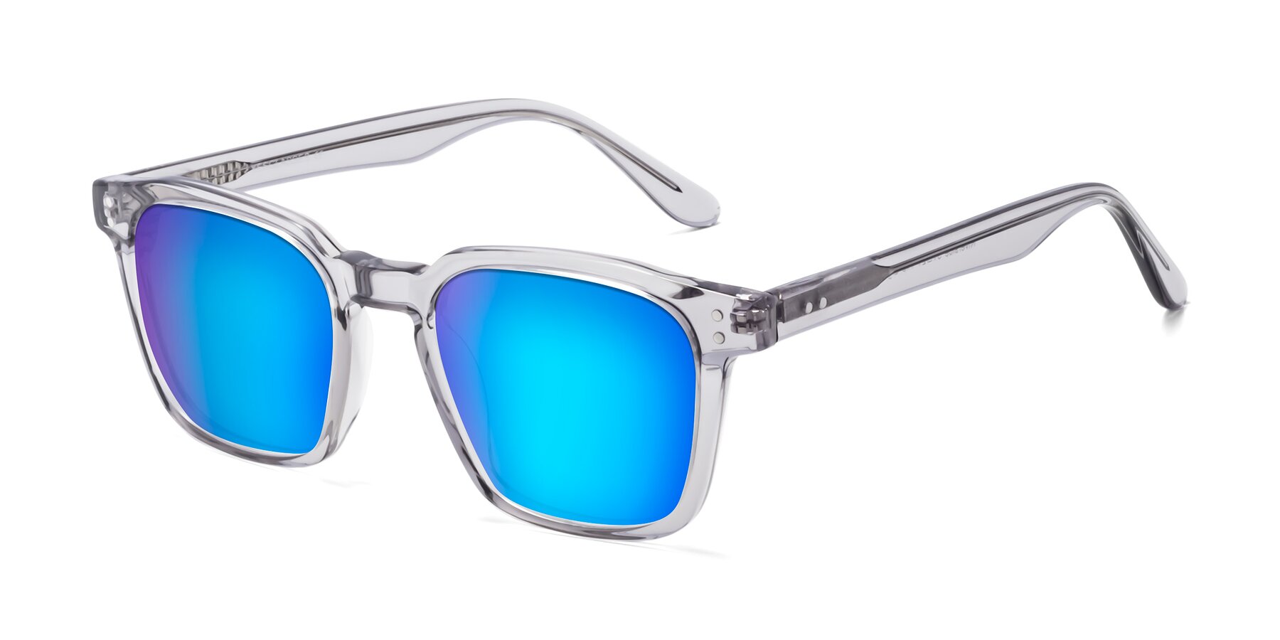 Angle of Riverside in Light Gray with Blue Mirrored Lenses