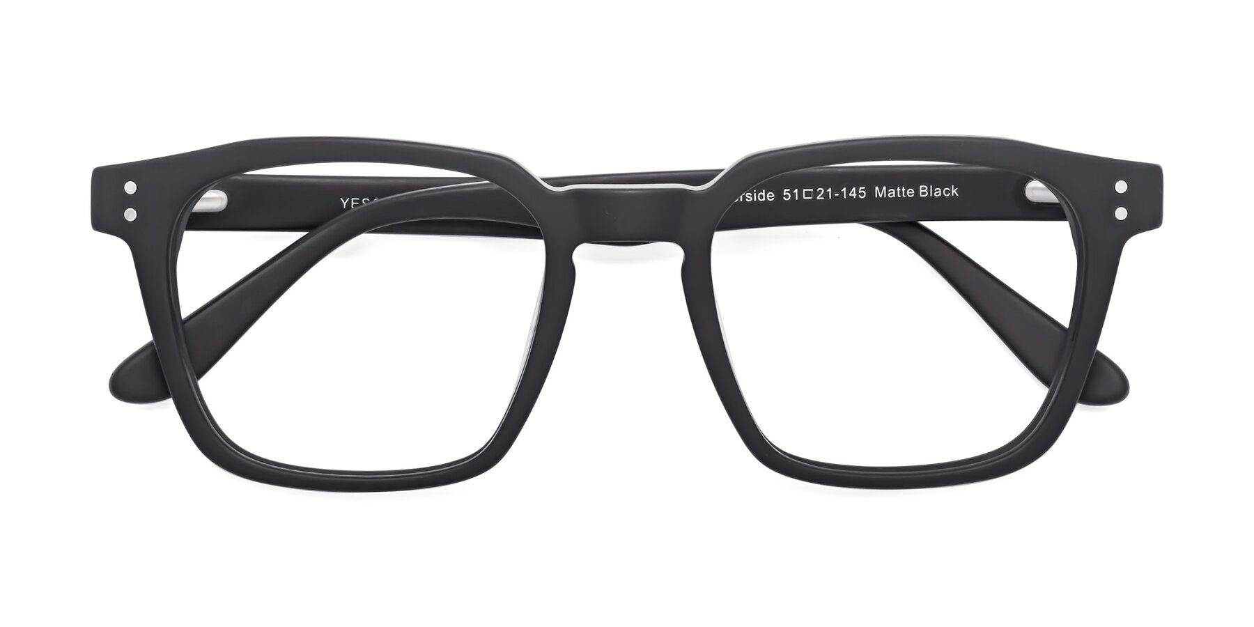 Folded Front of Riverside in Matte Black with Clear Eyeglass Lenses