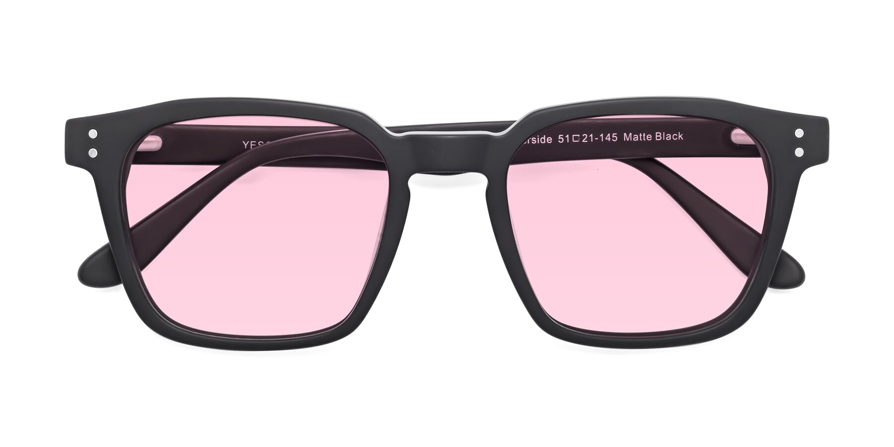 Folded Front of Riverside in Matte Black with Light Pink Tinted Lenses