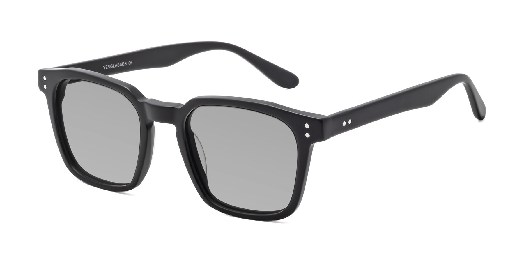 Angle of Riverside in Matte Black with Light Gray Tinted Lenses