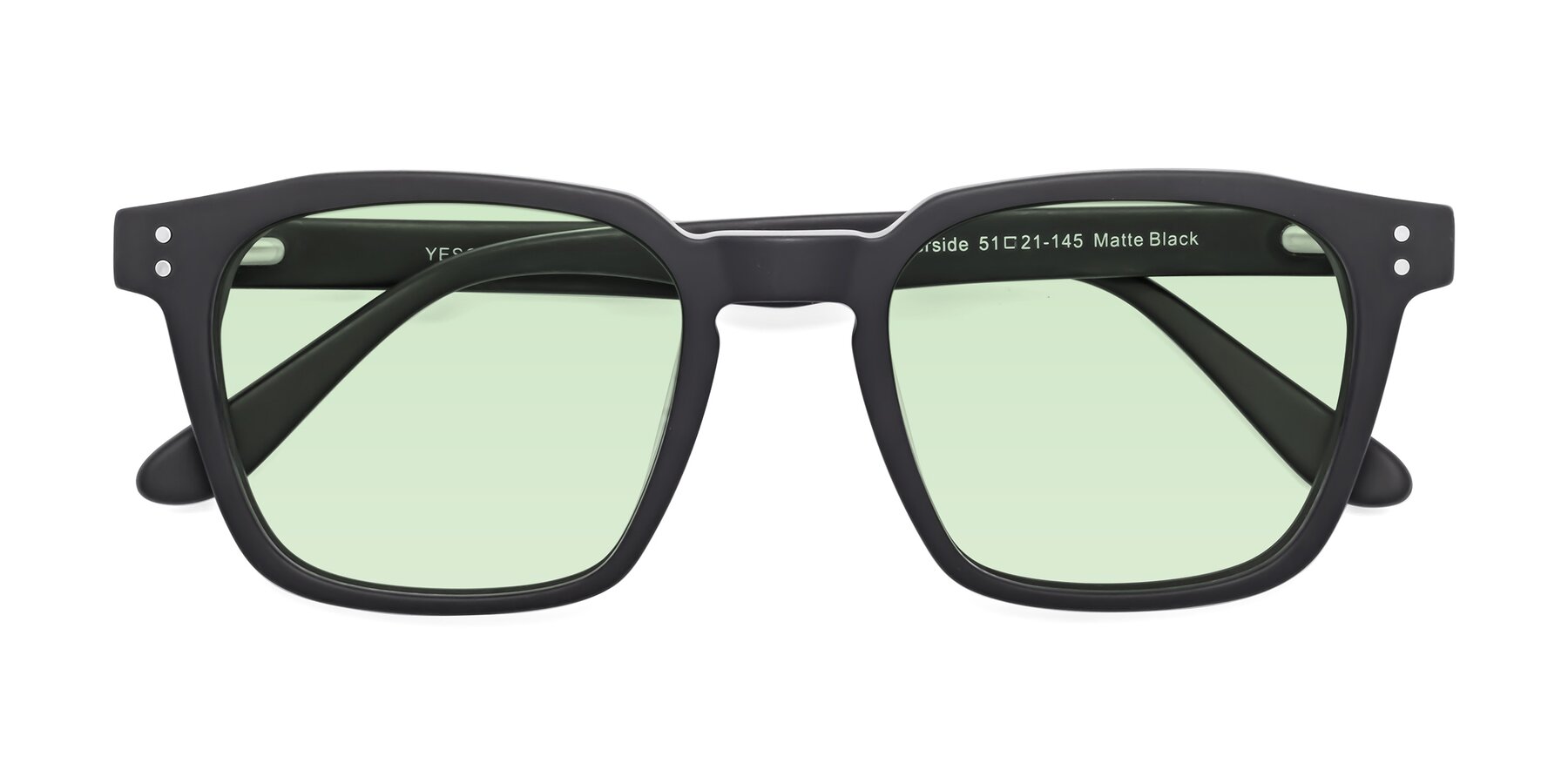 Folded Front of Riverside in Matte Black with Light Green Tinted Lenses