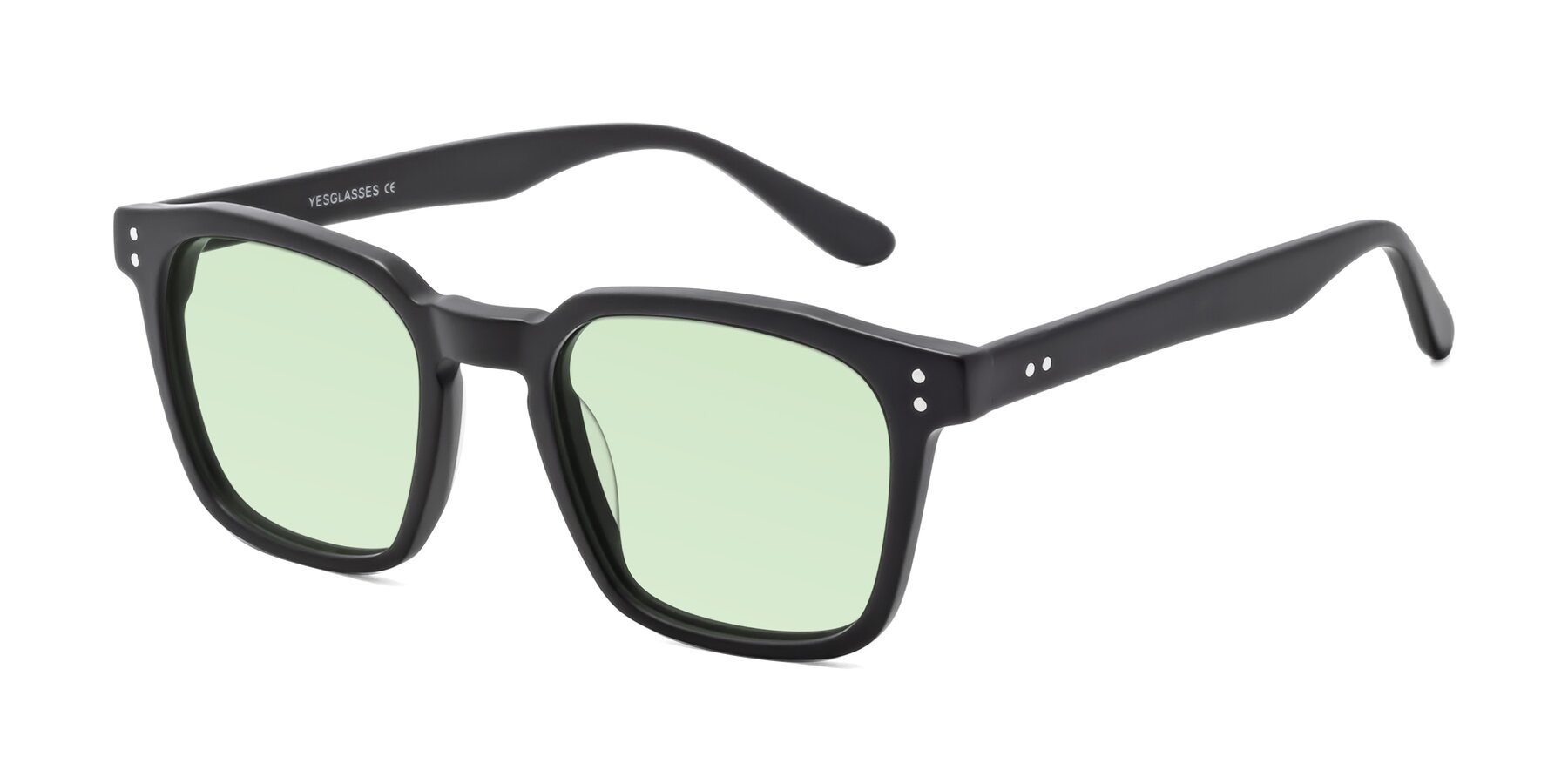 Angle of Riverside in Matte Black with Light Green Tinted Lenses