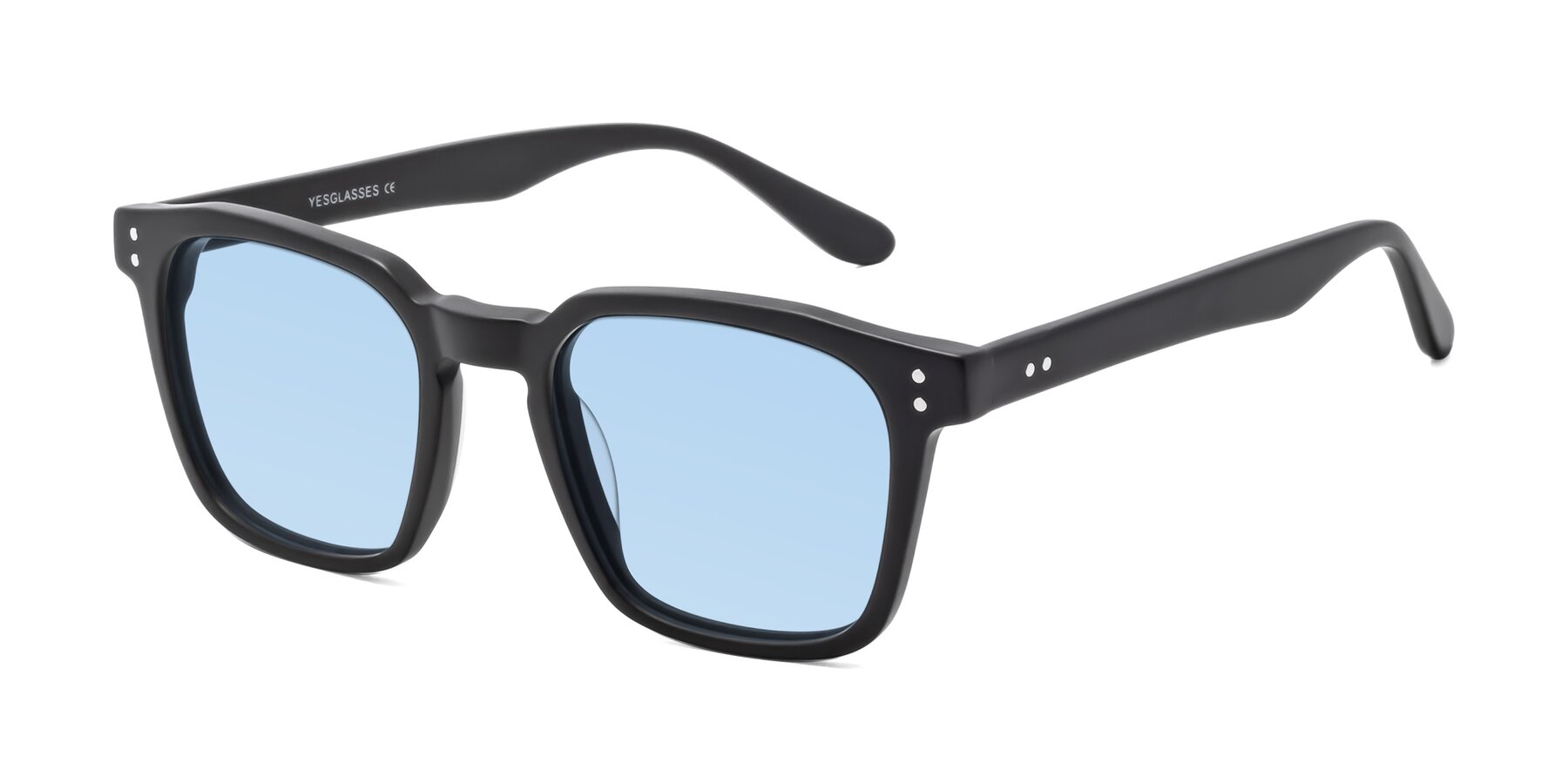 Angle of Riverside in Matte Black with Light Blue Tinted Lenses