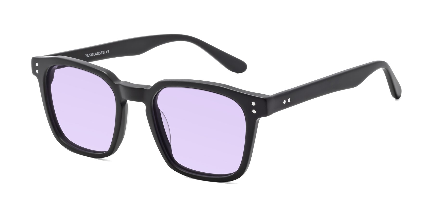 Angle of Riverside in Matte Black with Light Purple Tinted Lenses