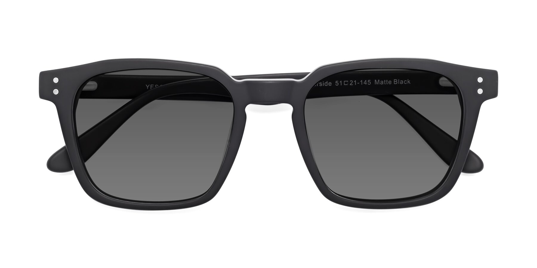 Folded Front of Riverside in Matte Black with Medium Gray Tinted Lenses