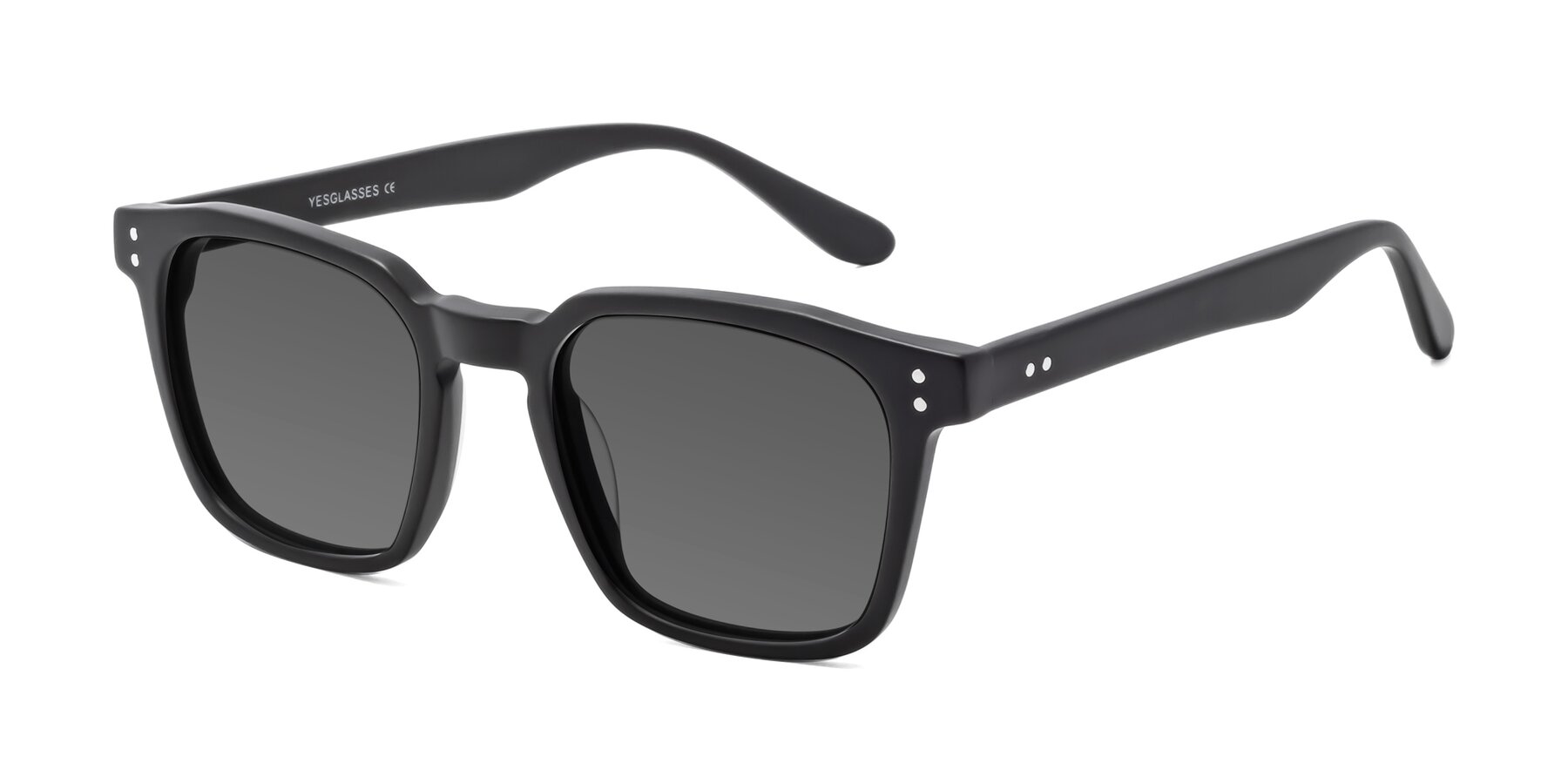 Angle of Riverside in Matte Black with Medium Gray Tinted Lenses