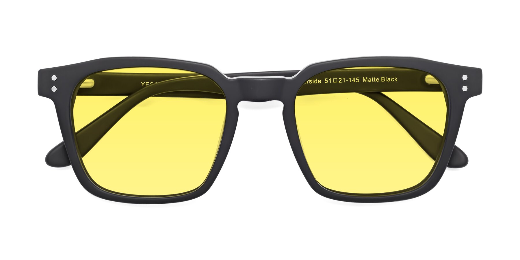 Folded Front of Riverside in Matte Black with Medium Yellow Tinted Lenses
