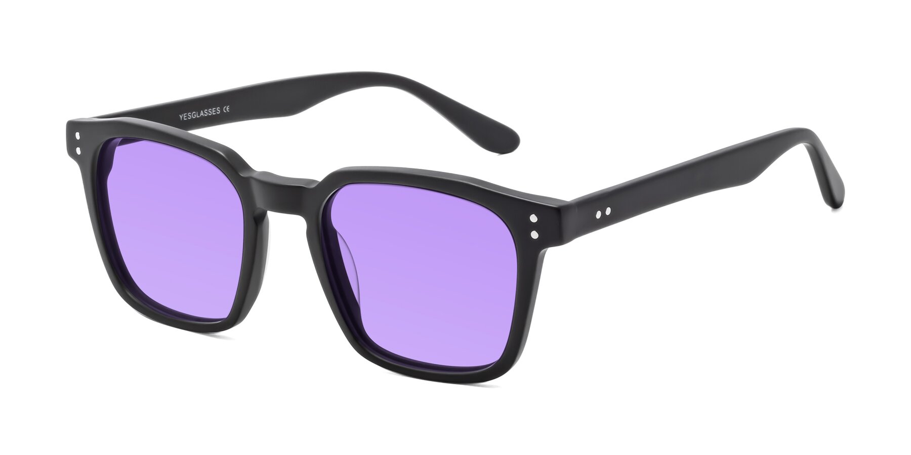 Angle of Riverside in Matte Black with Medium Purple Tinted Lenses