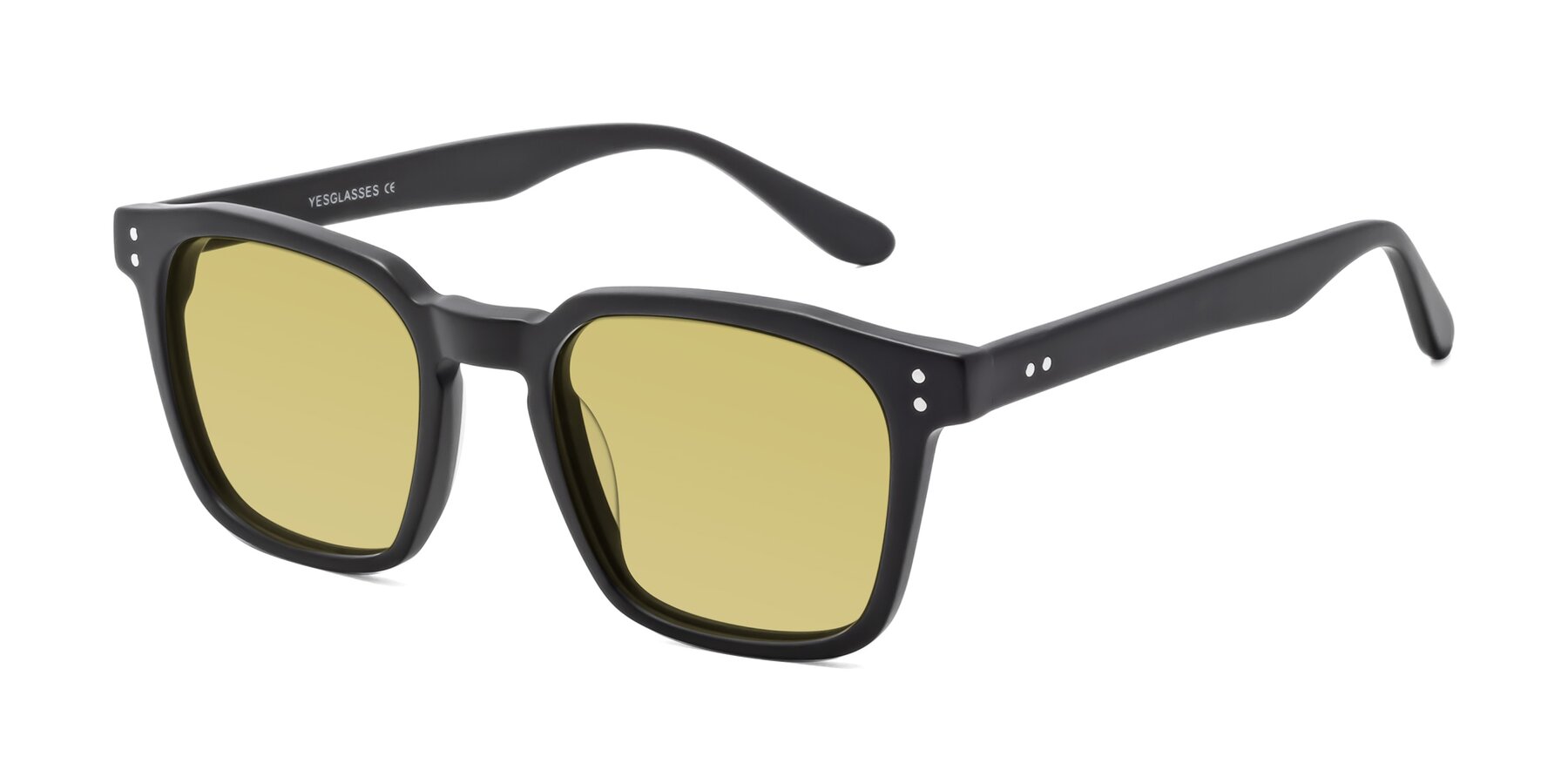 Angle of Riverside in Matte Black with Medium Champagne Tinted Lenses
