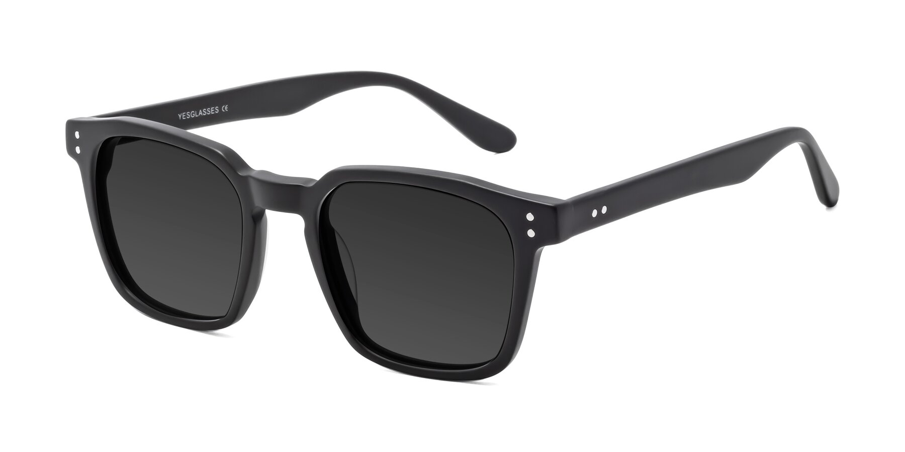 Angle of Riverside in Matte Black with Gray Tinted Lenses