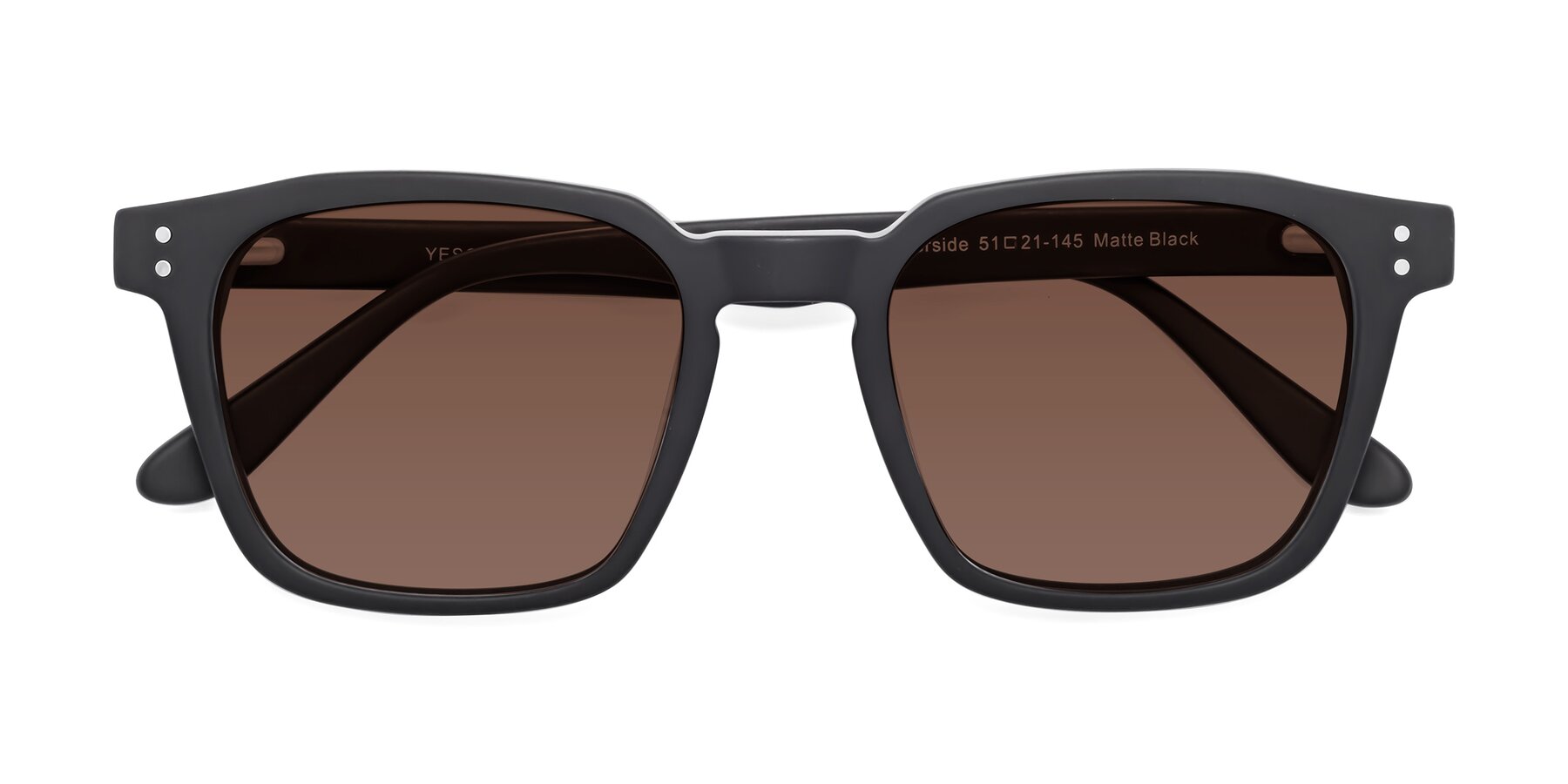 Folded Front of Riverside in Matte Black with Brown Tinted Lenses