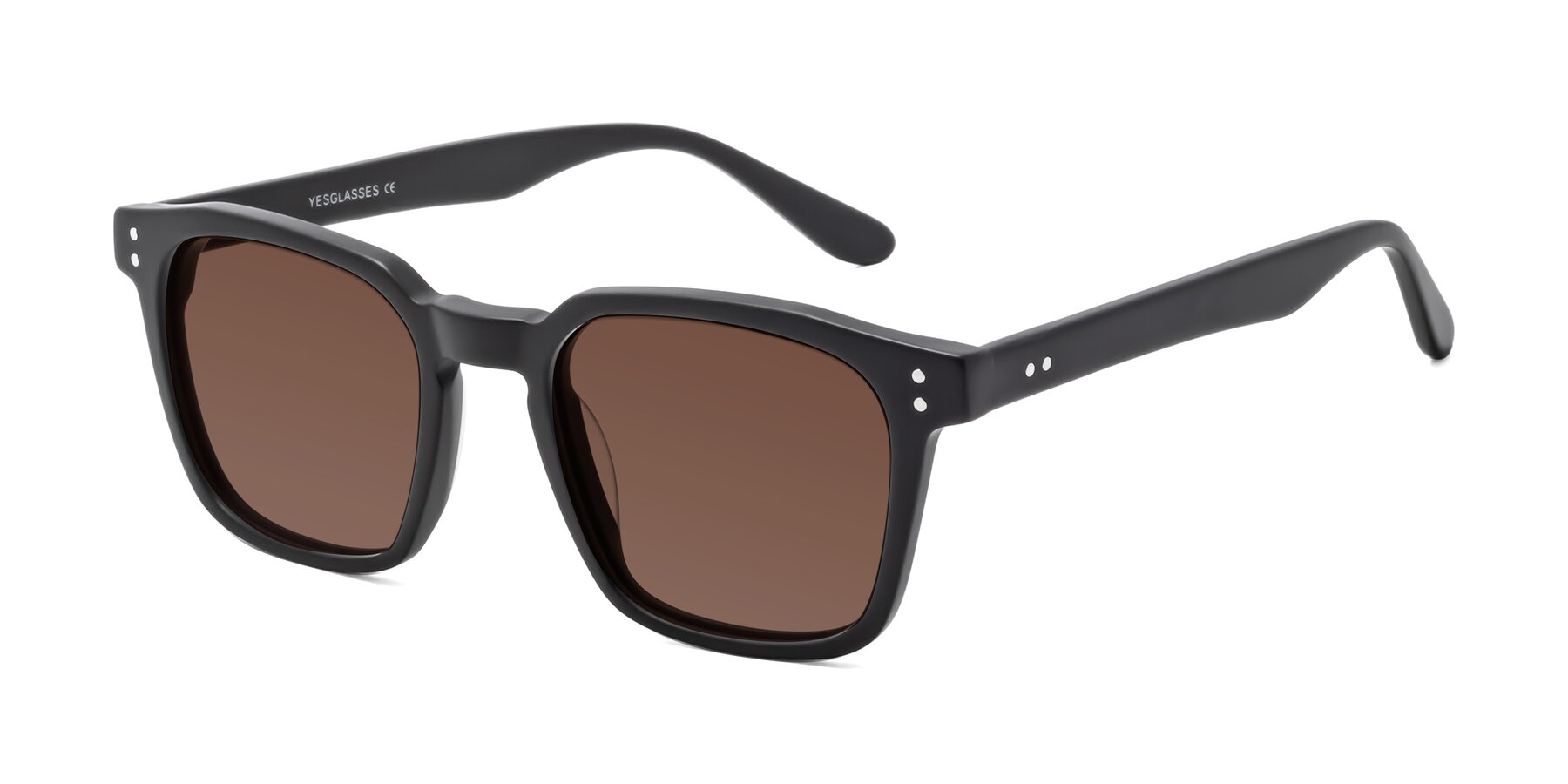 Angle of Riverside in Matte Black with Brown Tinted Lenses