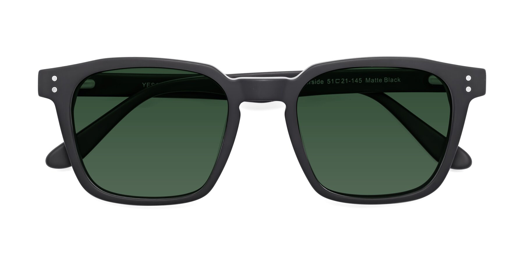 Folded Front of Riverside in Matte Black with Green Tinted Lenses