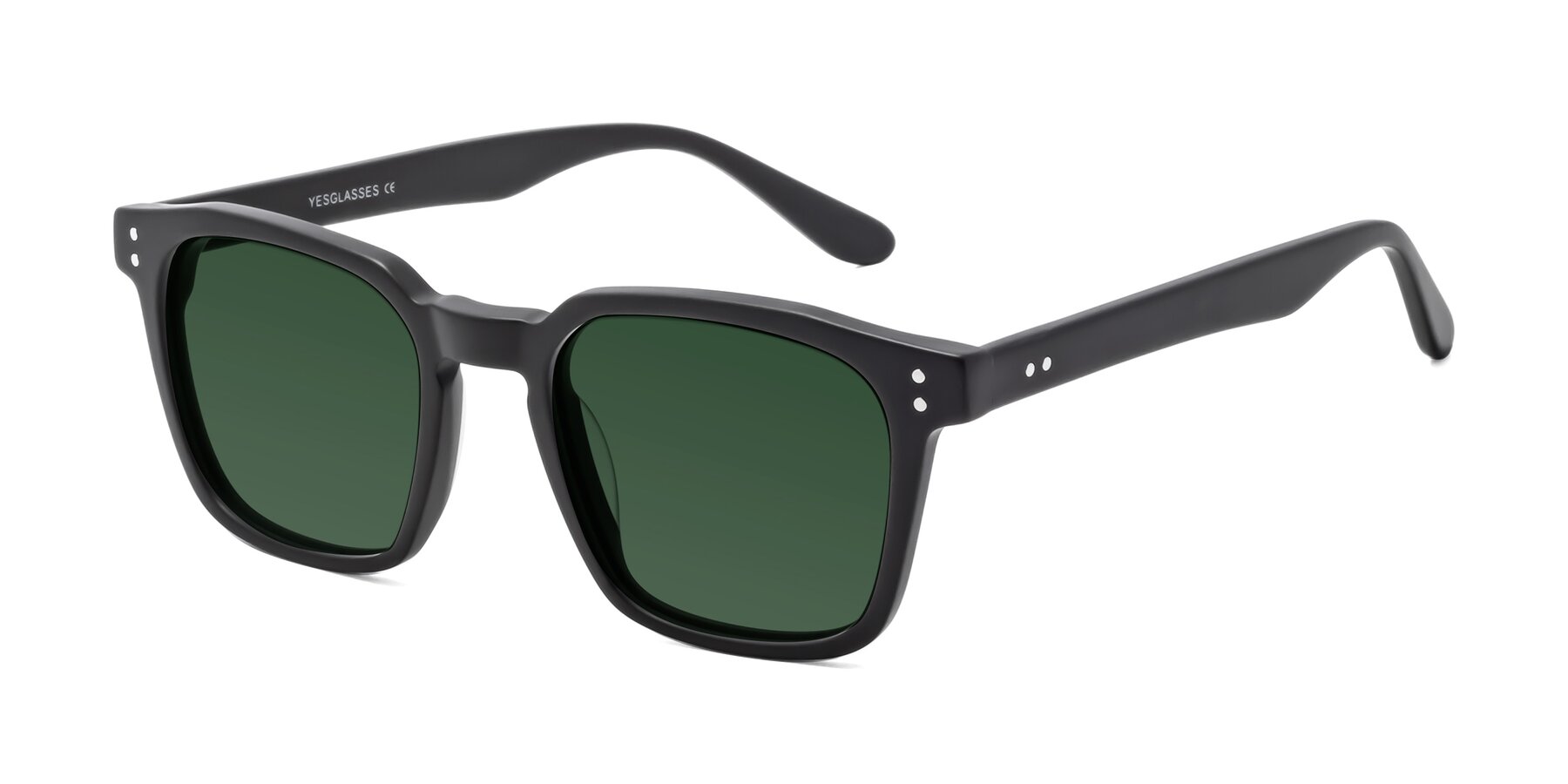 Angle of Riverside in Matte Black with Green Tinted Lenses