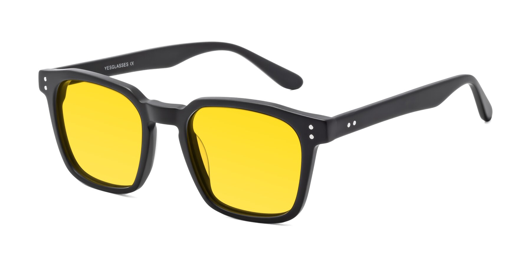 Angle of Riverside in Matte Black with Yellow Tinted Lenses