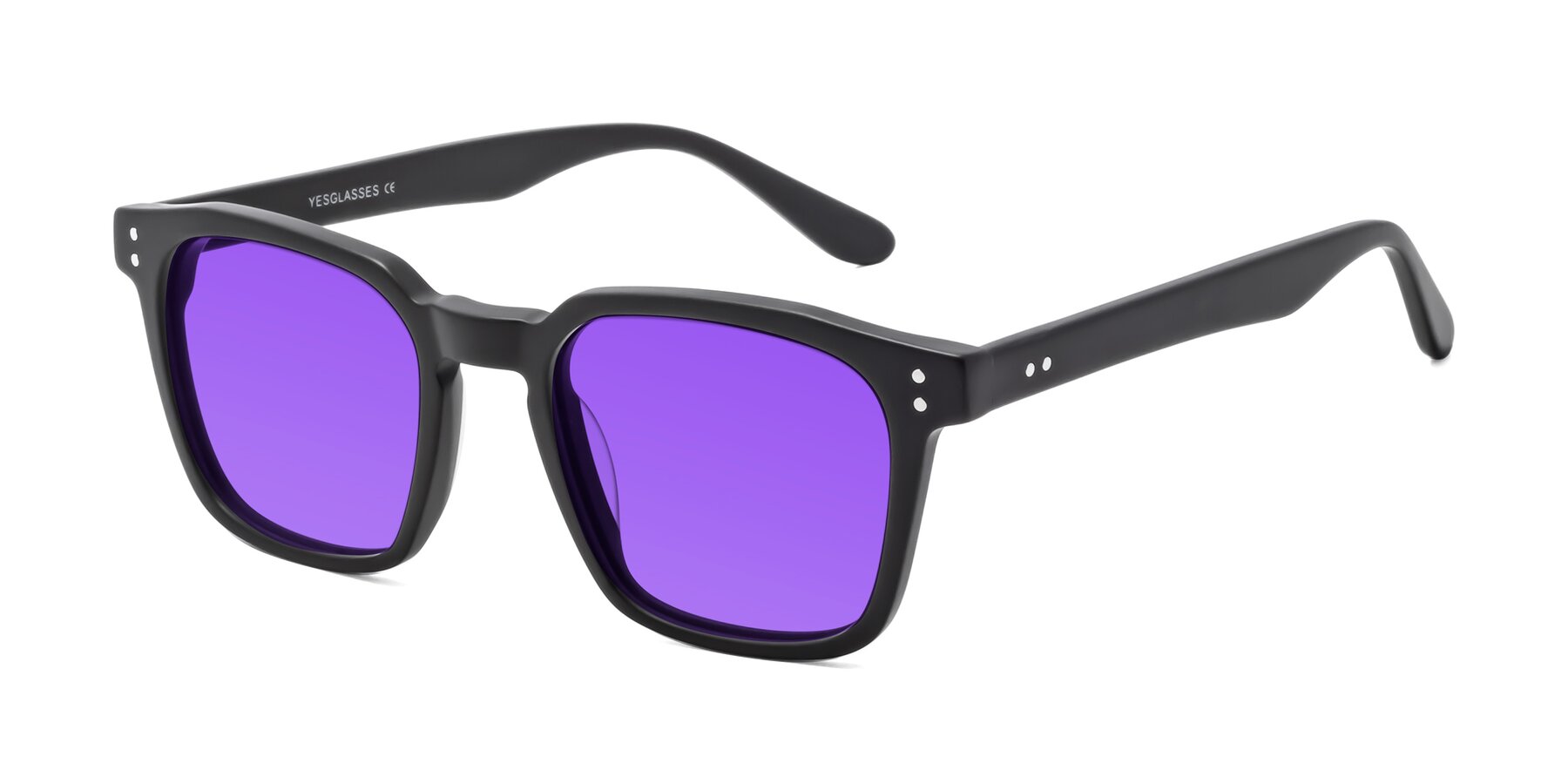 Angle of Riverside in Matte Black with Purple Tinted Lenses