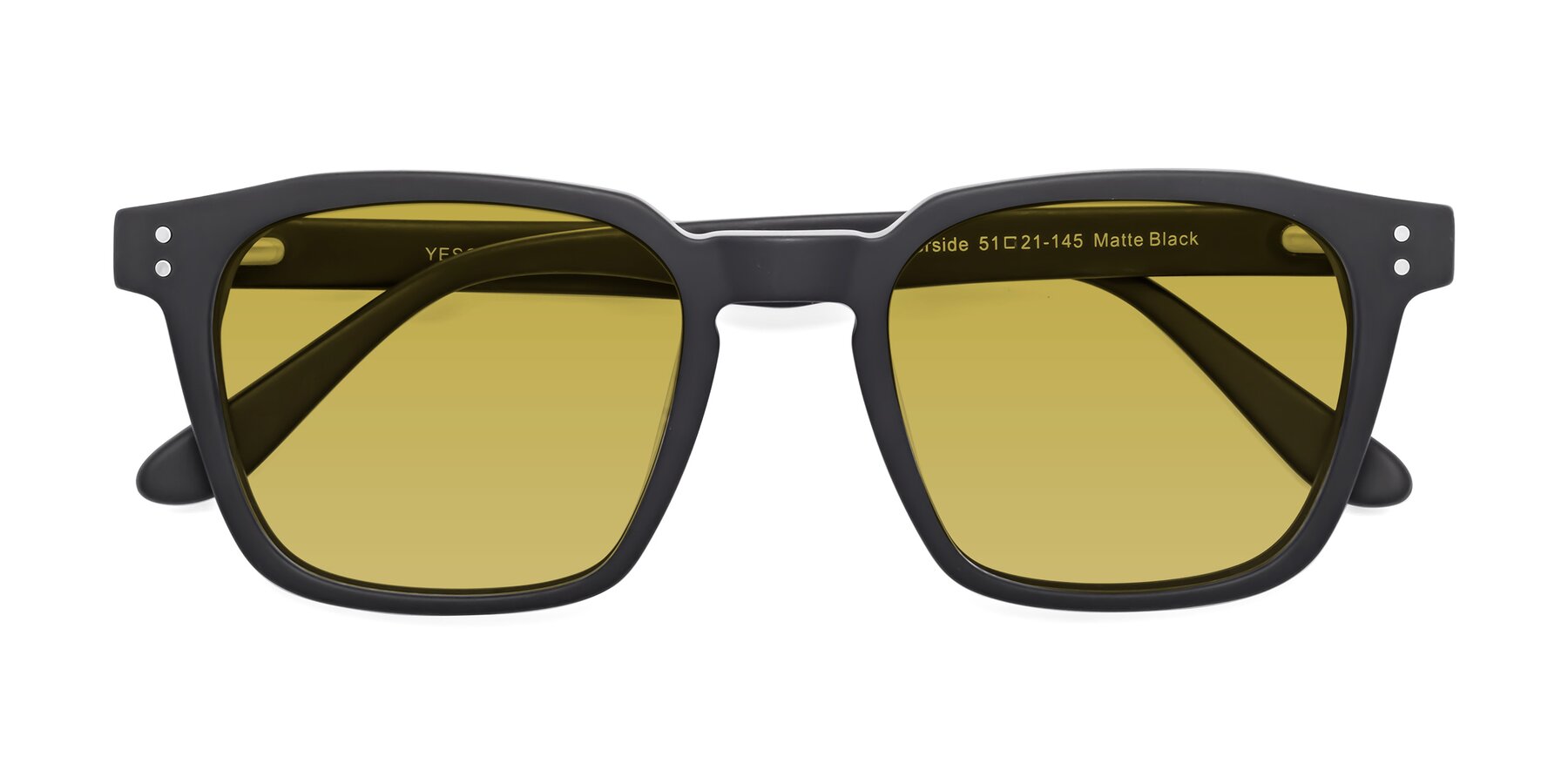 Folded Front of Riverside in Matte Black with Champagne Tinted Lenses