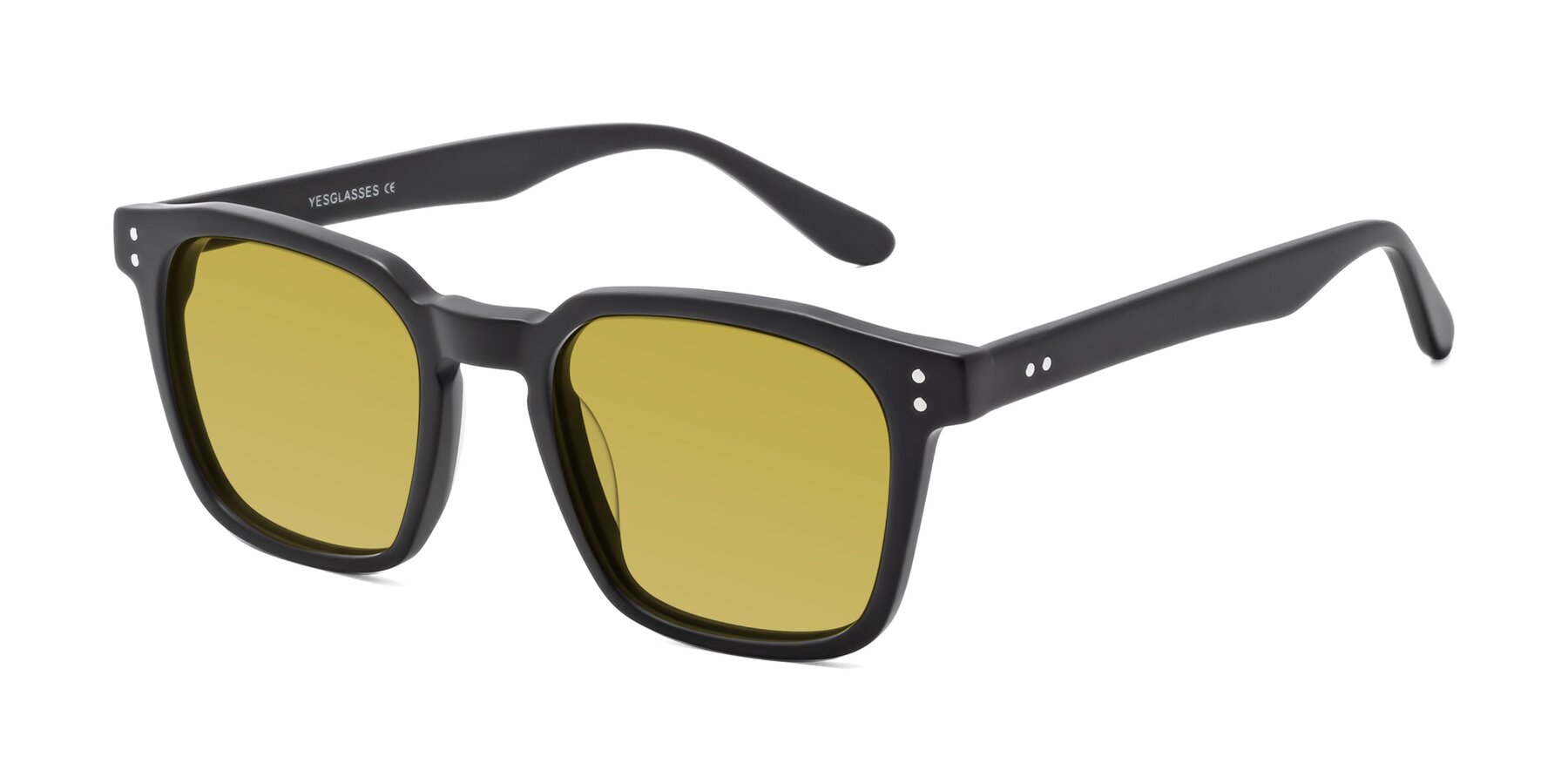 Angle of Riverside in Matte Black with Champagne Tinted Lenses