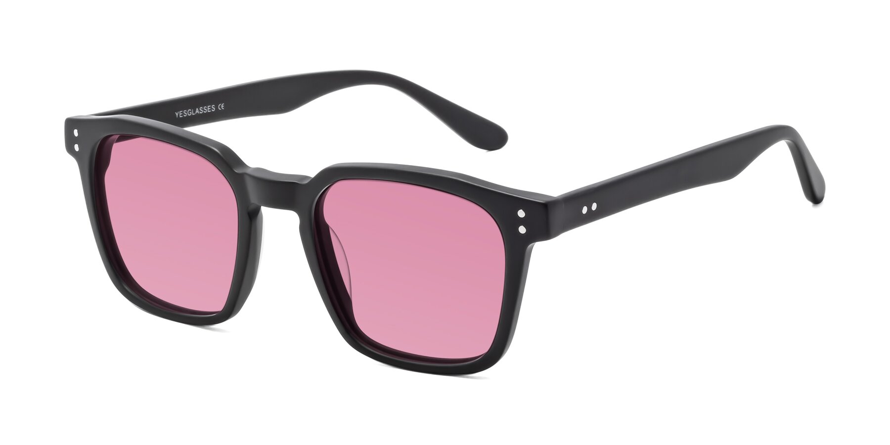 Angle of Riverside in Matte Black with Medium Wine Tinted Lenses