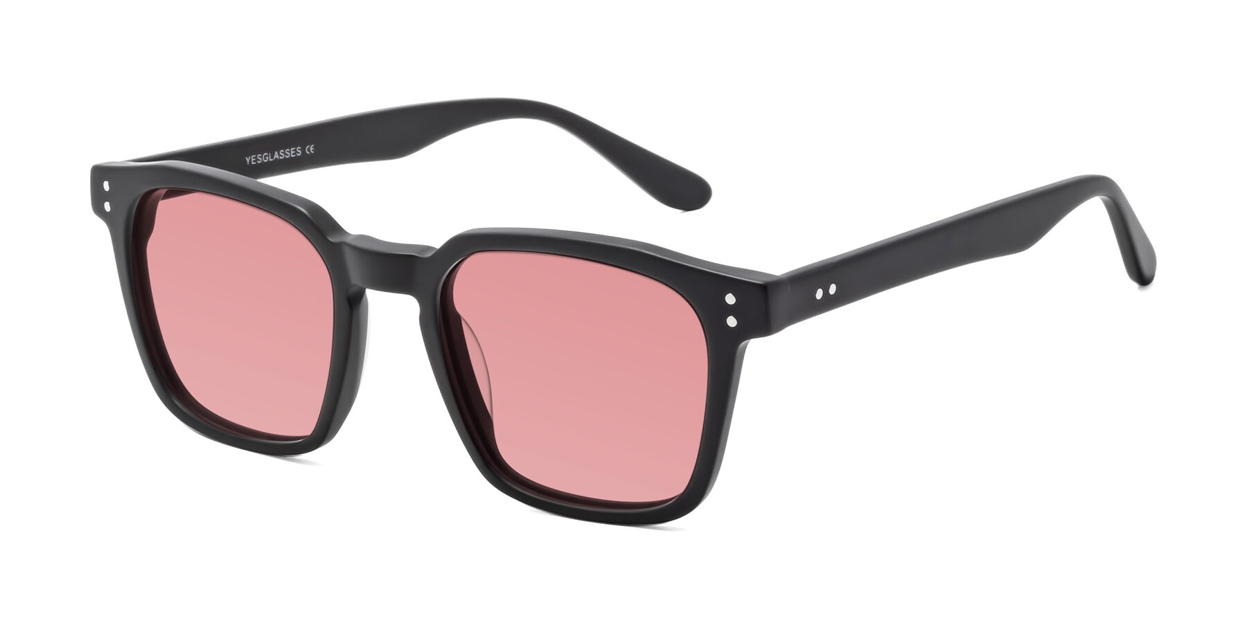 Angle of Riverside in Matte Black with Medium Garnet Tinted Lenses