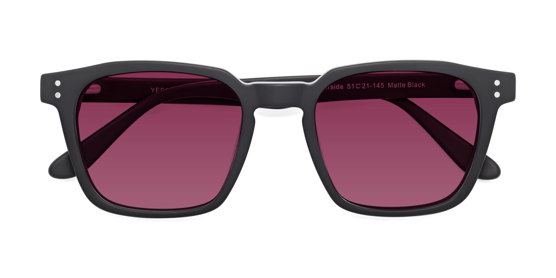 Folded Front of Riverside in Matte Black with Wine Tinted Lenses