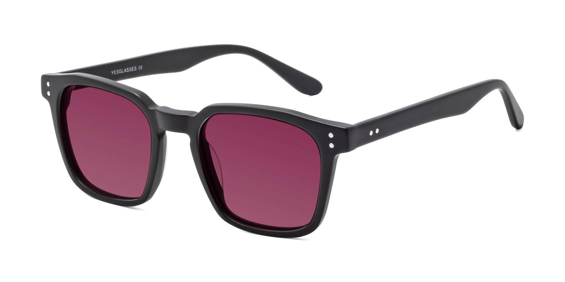 Angle of Riverside in Matte Black with Wine Tinted Lenses