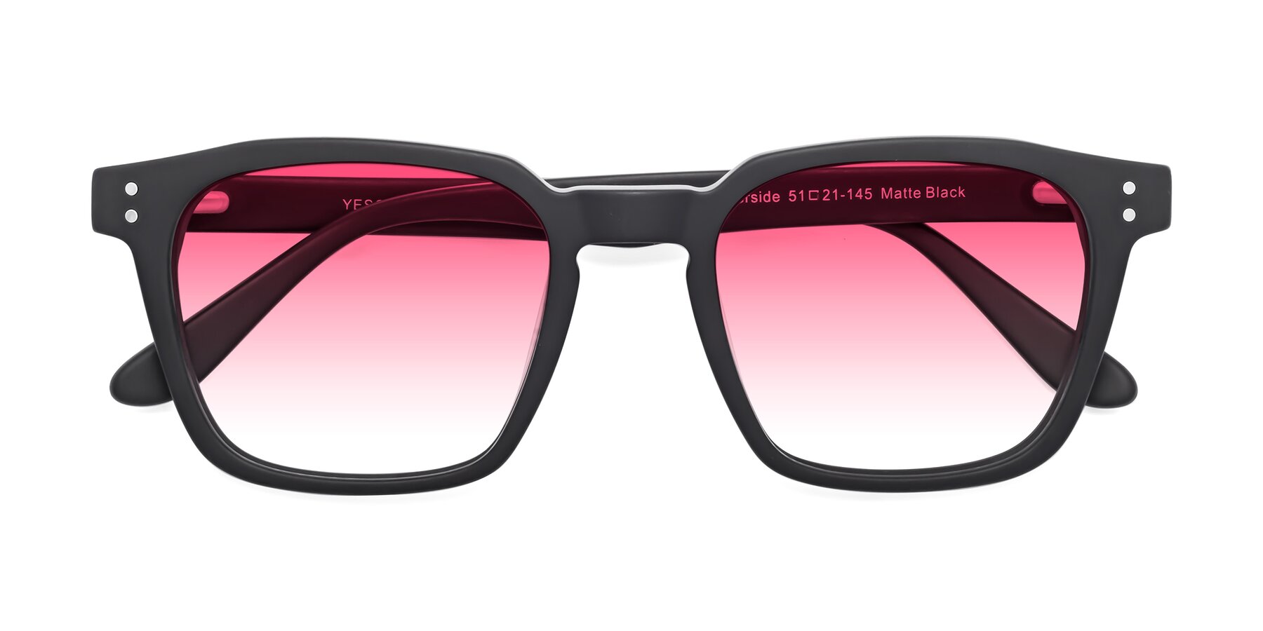 Folded Front of Riverside in Matte Black with Pink Gradient Lenses