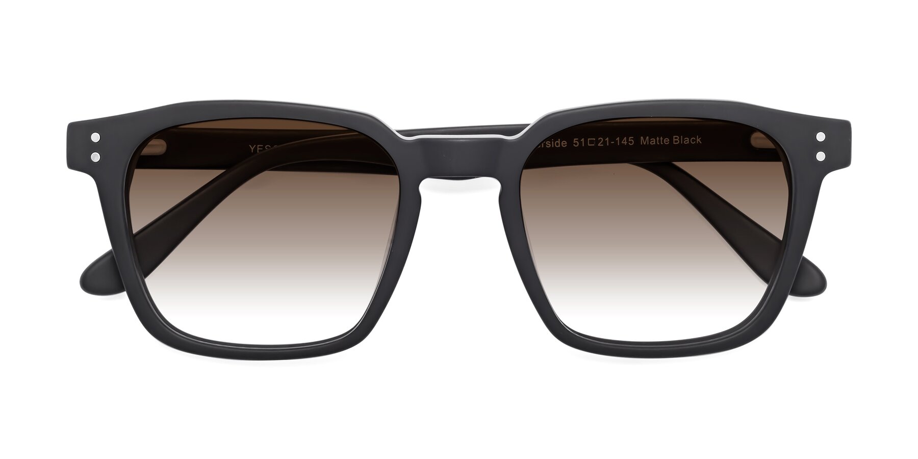Folded Front of Riverside in Matte Black with Brown Gradient Lenses