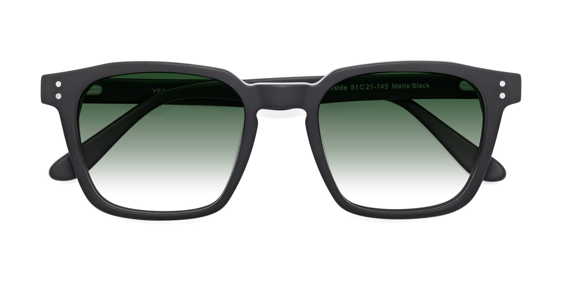 Folded Front of Riverside in Matte Black with Green Gradient Lenses