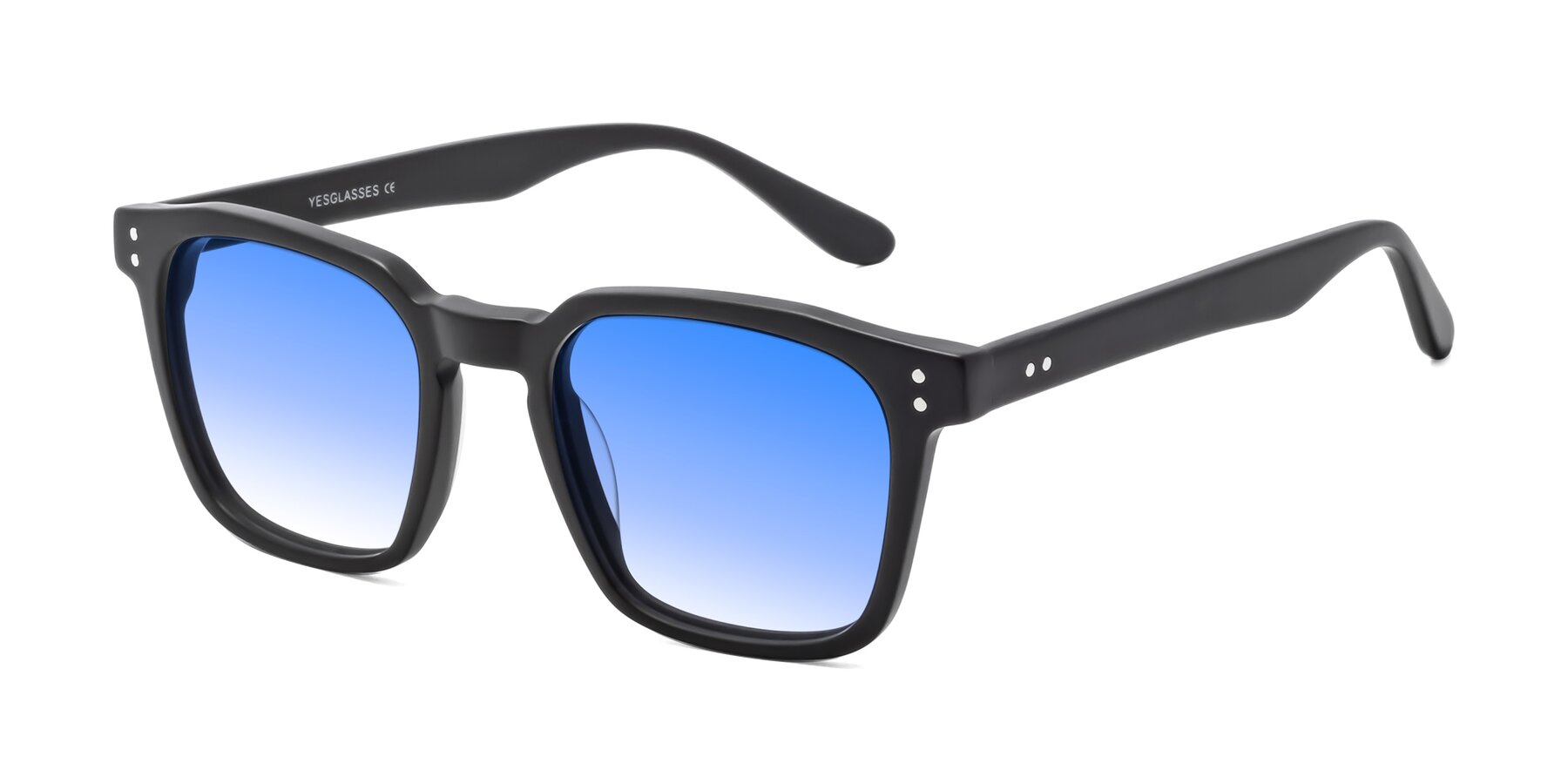 Angle of Riverside in Matte Black with Blue Gradient Lenses