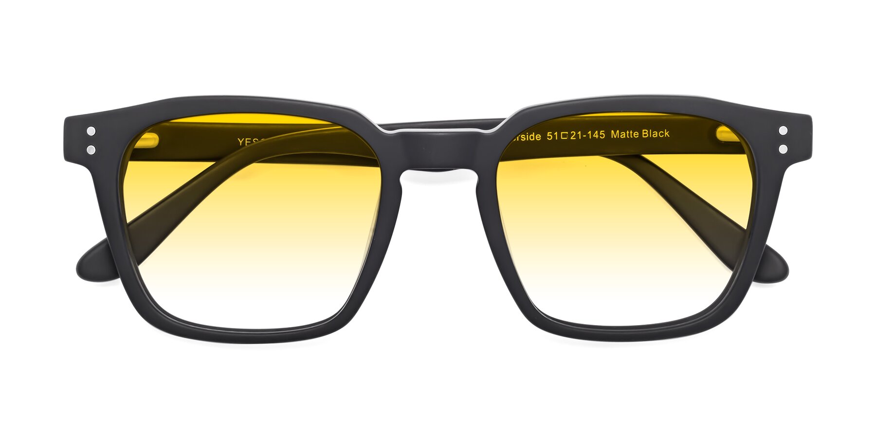 Folded Front of Riverside in Matte Black with Yellow Gradient Lenses