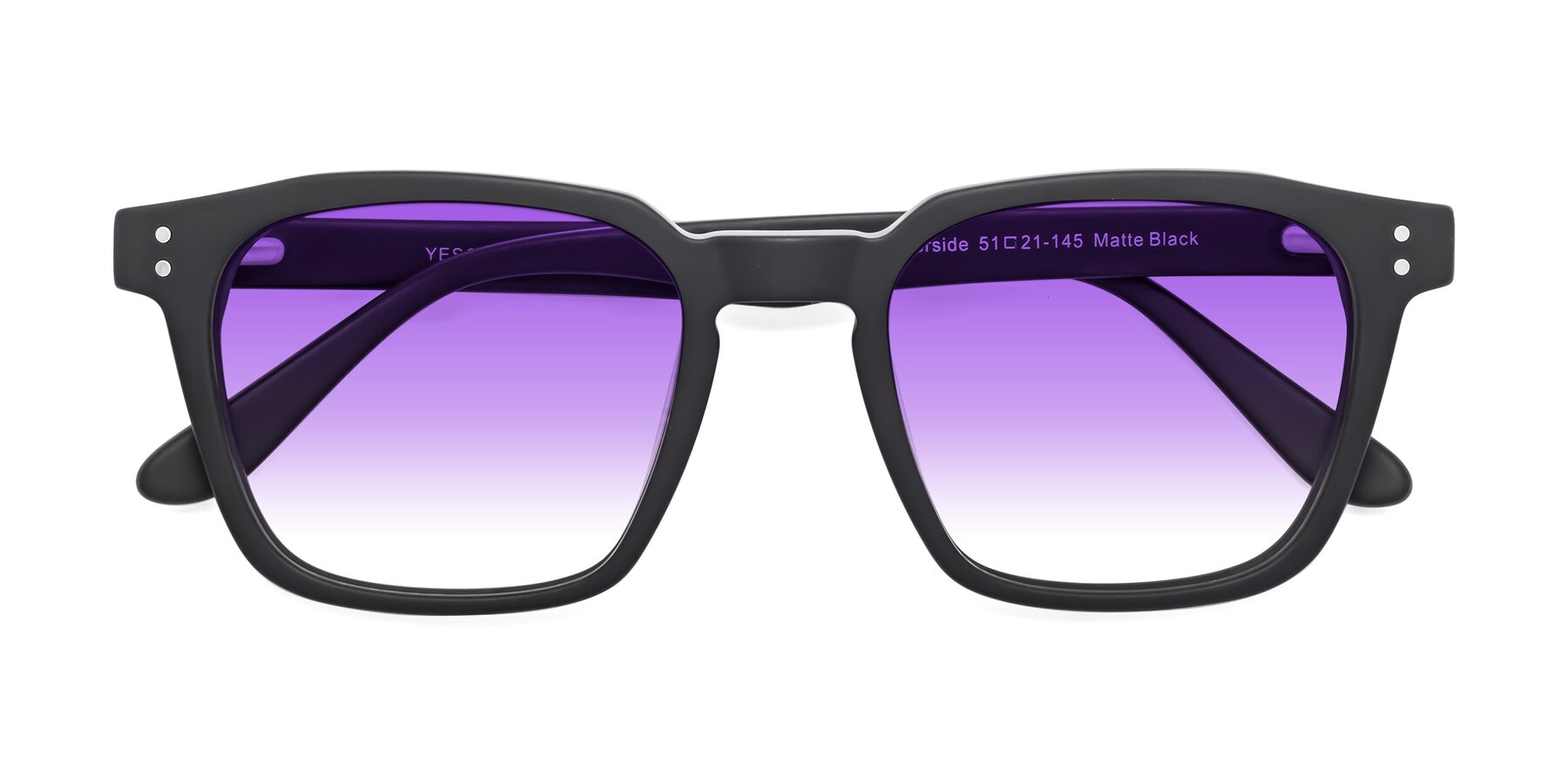 Folded Front of Riverside in Matte Black with Purple Gradient Lenses