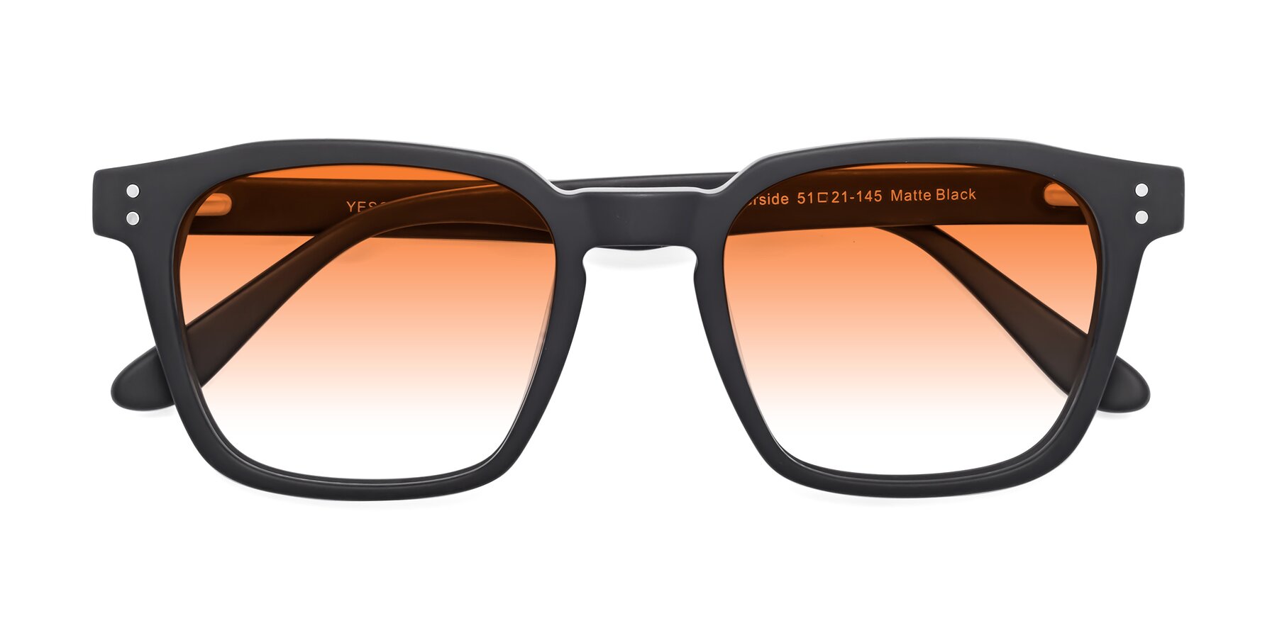 Folded Front of Riverside in Matte Black with Orange Gradient Lenses