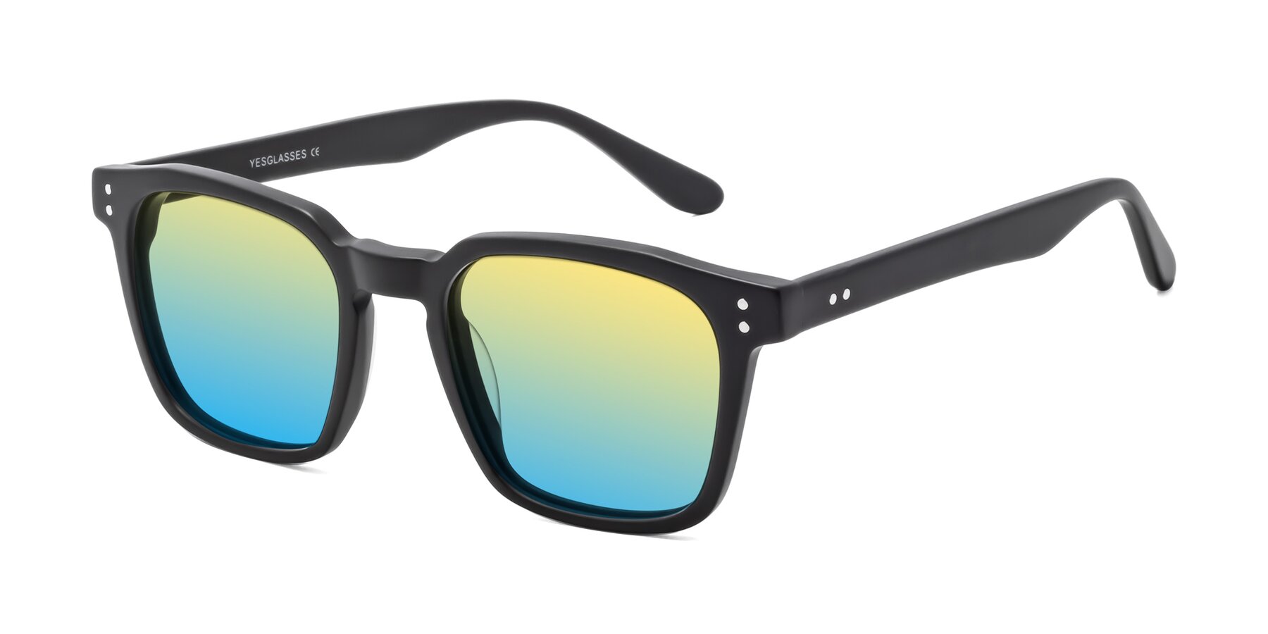 Angle of Riverside in Matte Black with Yellow / Blue Gradient Lenses
