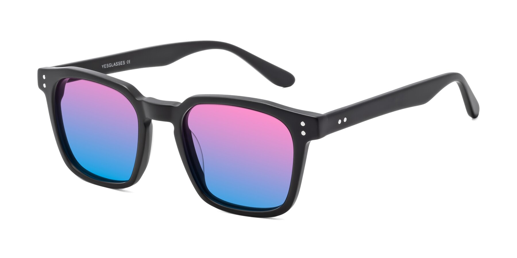 Angle of Riverside in Matte Black with Pink / Blue Gradient Lenses