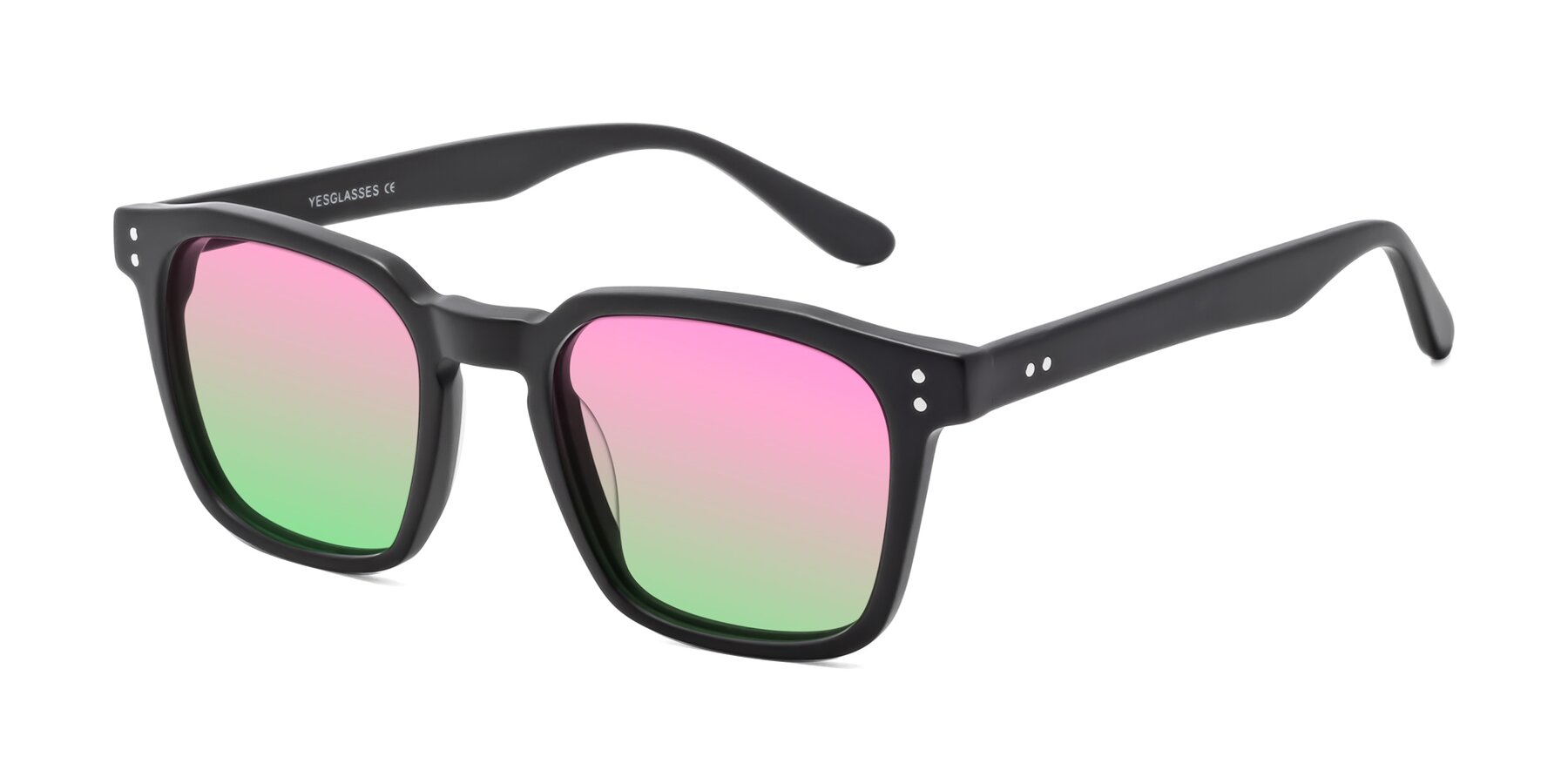 Angle of Riverside in Matte Black with Pink / Green Gradient Lenses