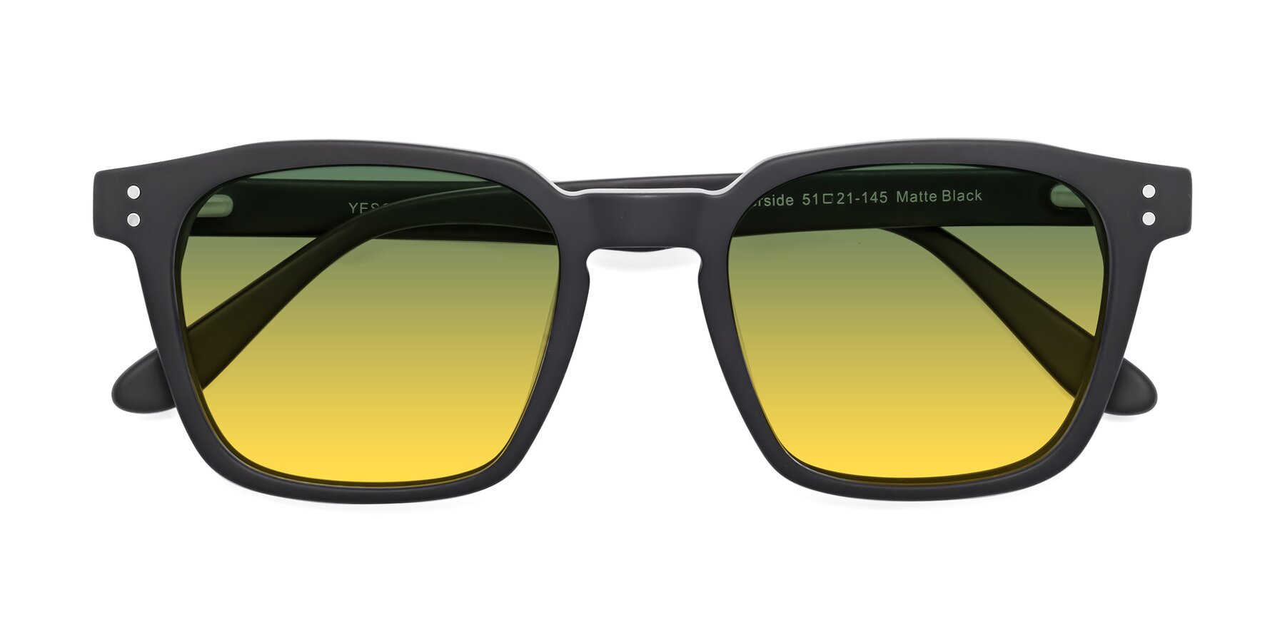 Folded Front of Riverside in Matte Black with Green / Yellow Gradient Lenses