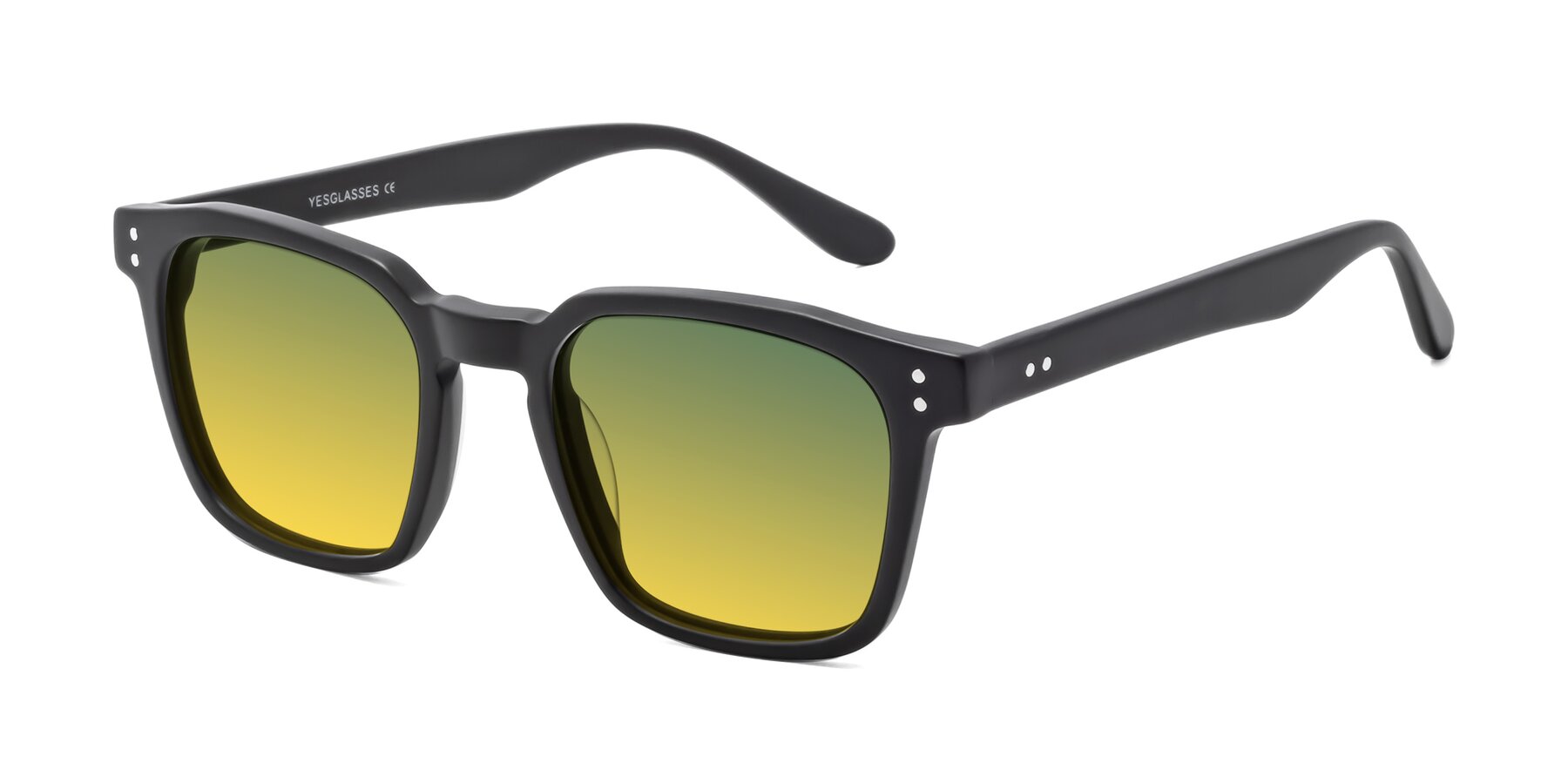 Angle of Riverside in Matte Black with Green / Yellow Gradient Lenses