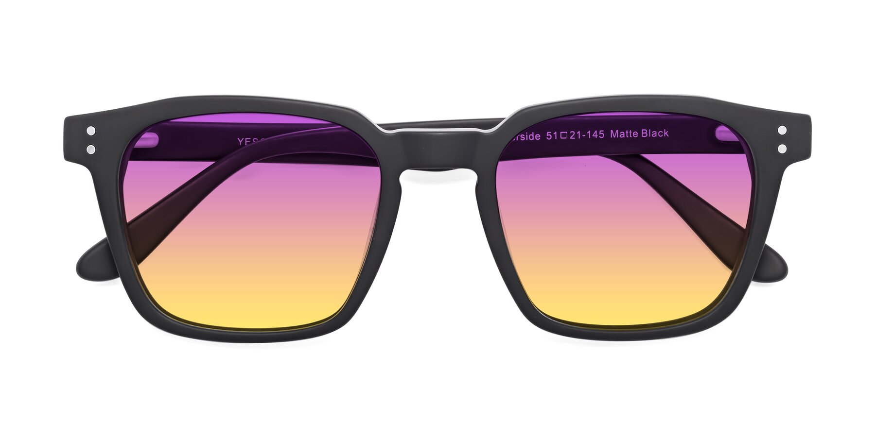 Folded Front of Riverside in Matte Black with Purple / Yellow Gradient Lenses
