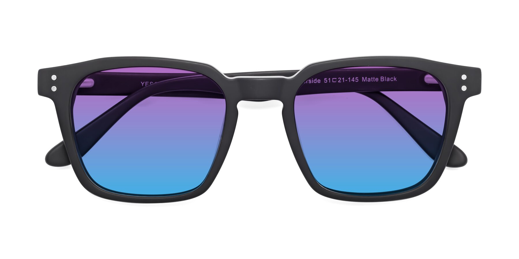 Folded Front of Riverside in Matte Black with Purple / Blue Gradient Lenses