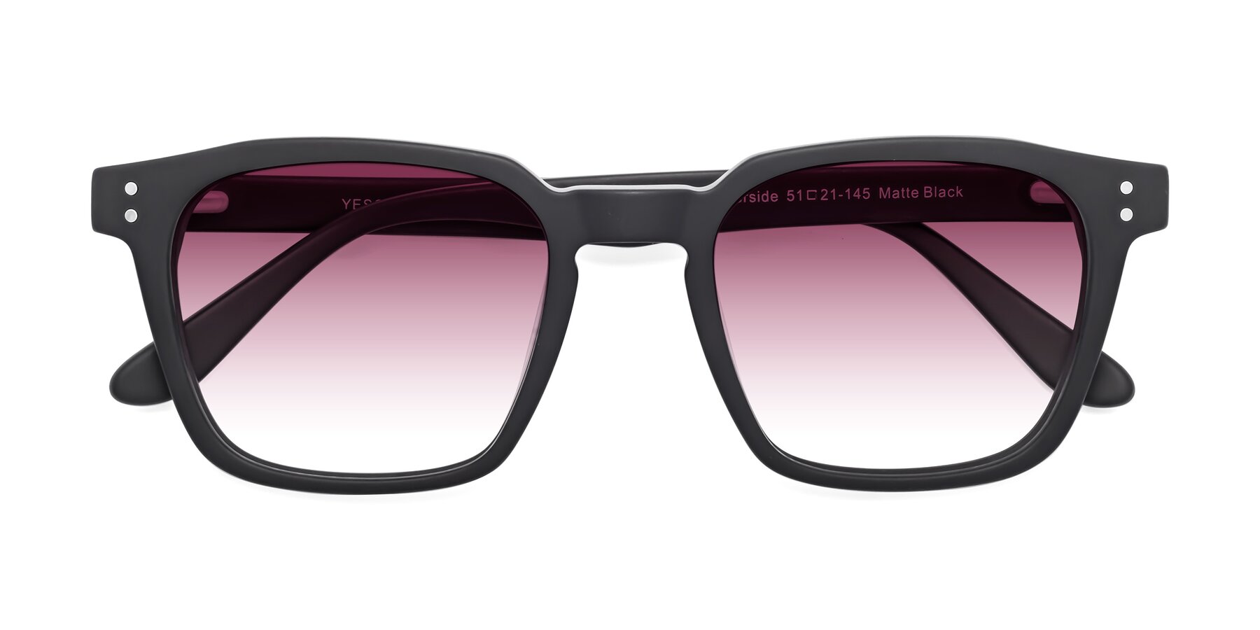 Folded Front of Riverside in Matte Black with Wine Gradient Lenses