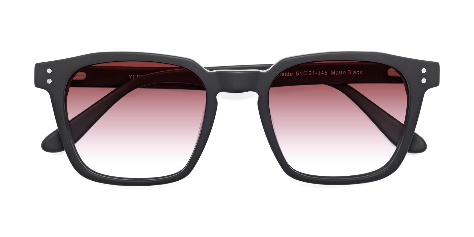 Folded Front of Riverside in Matte Black with Garnet Gradient Lenses