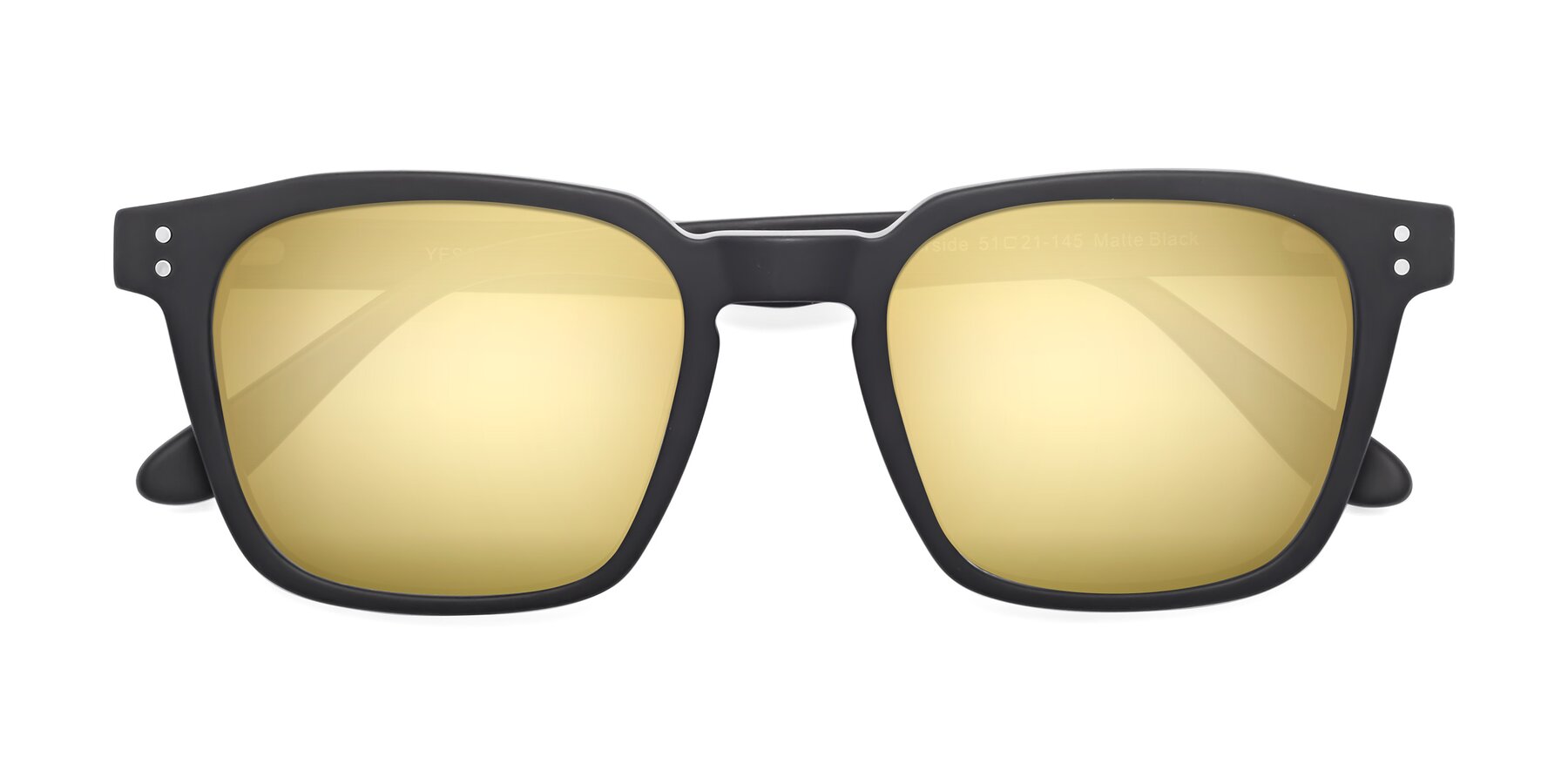 Folded Front of Riverside in Matte Black with Gold Mirrored Lenses