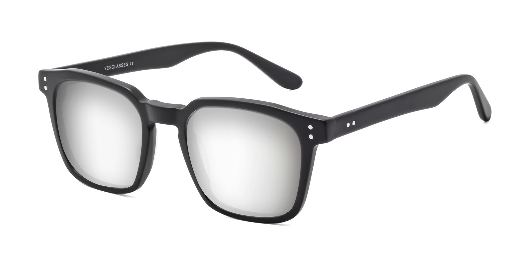 Angle of Riverside in Matte Black with Silver Mirrored Lenses