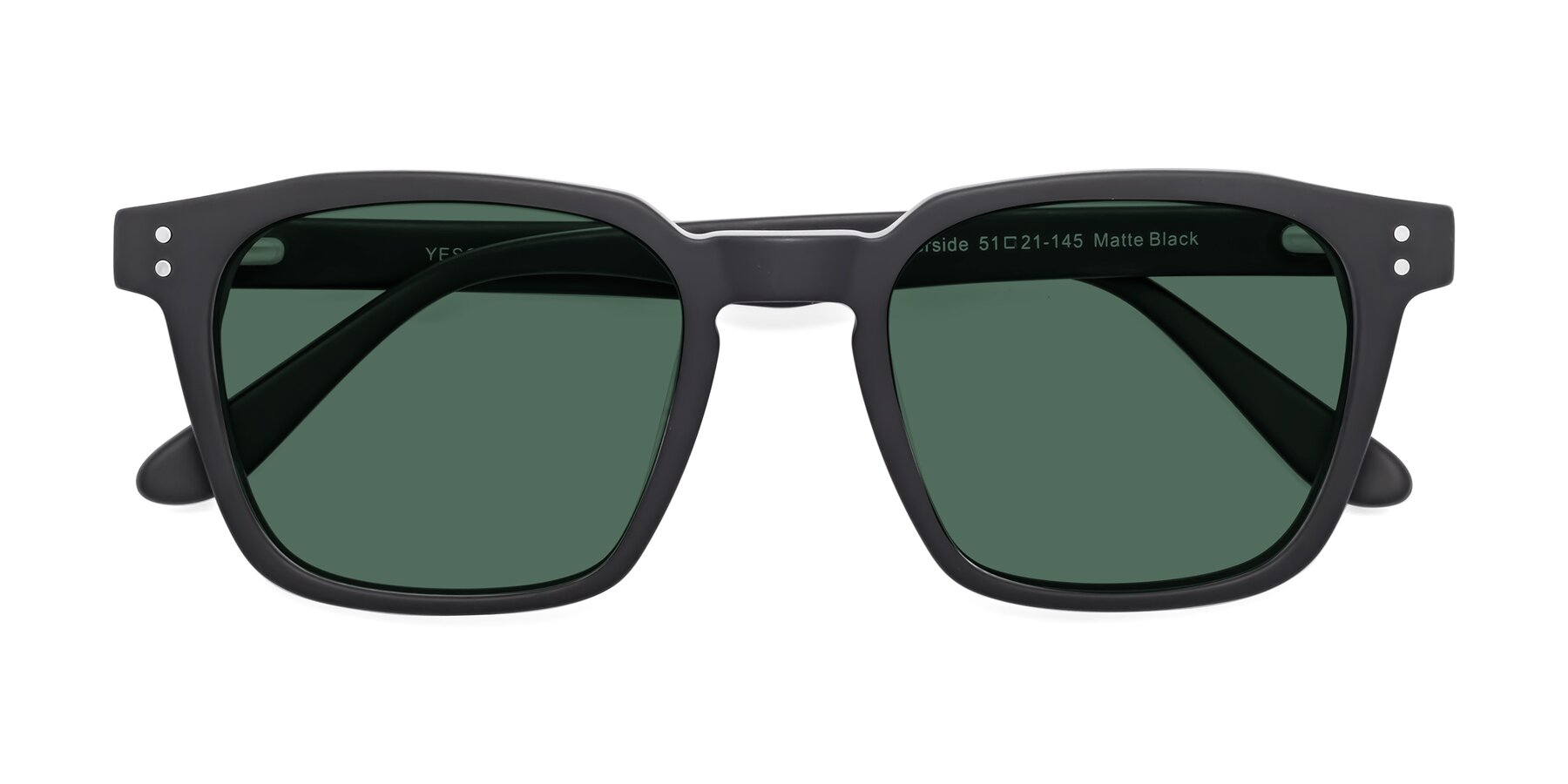 Folded Front of Riverside in Matte Black with Green Polarized Lenses