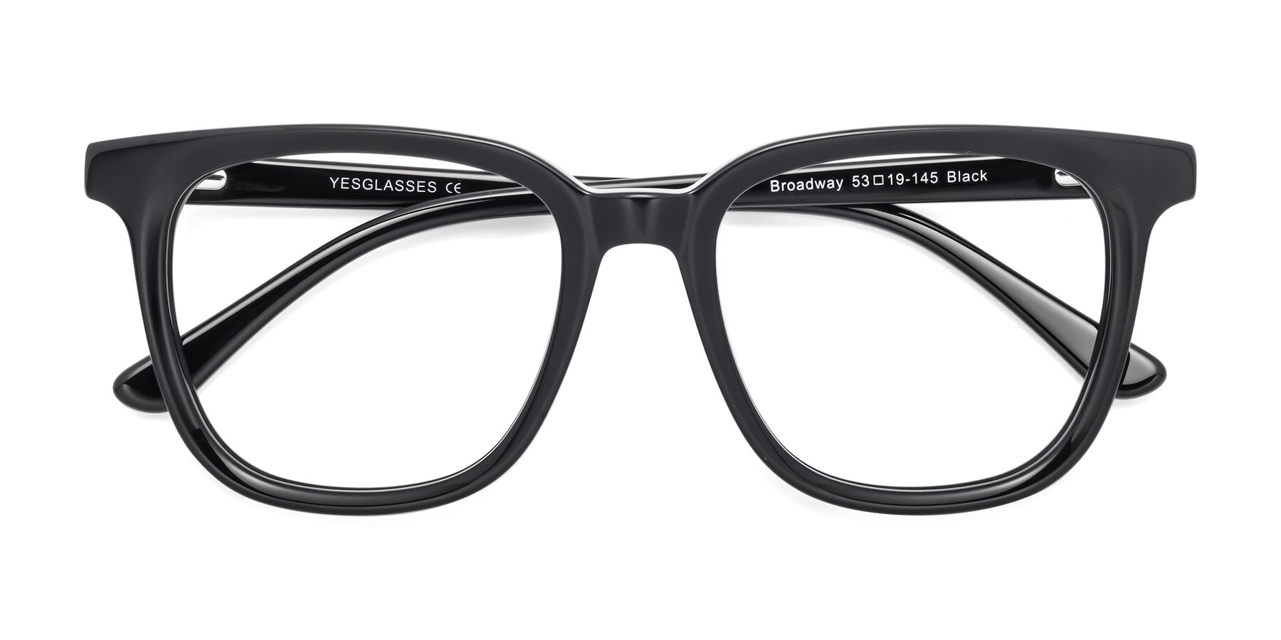 Folded Front of Broadway in Black with Clear Eyeglass Lenses