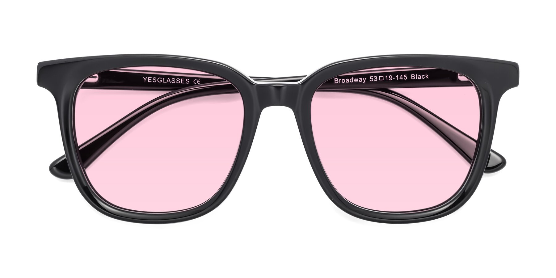 Folded Front of Broadway in Black with Light Pink Tinted Lenses