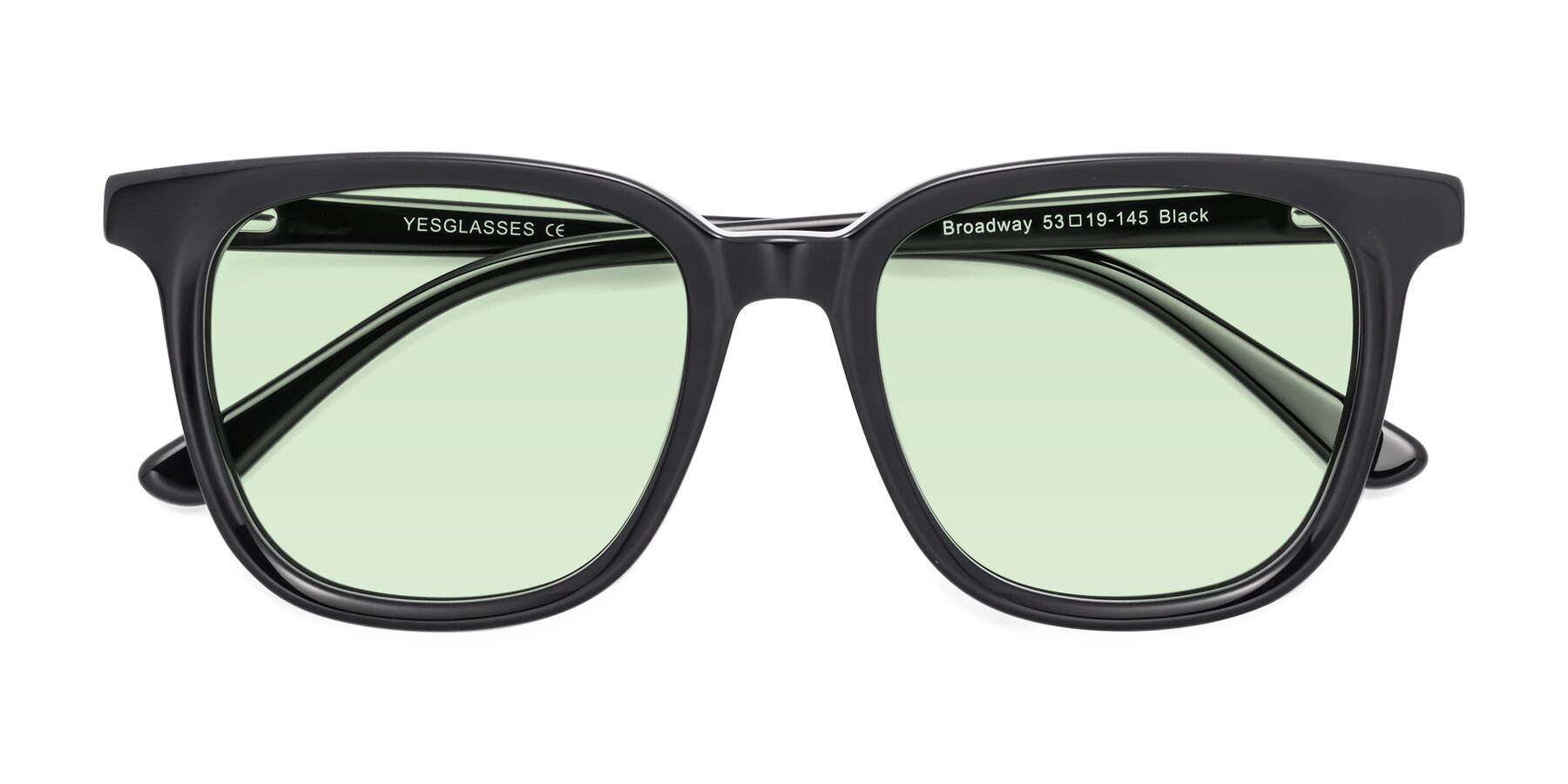 Folded Front of Broadway in Black with Light Green Tinted Lenses